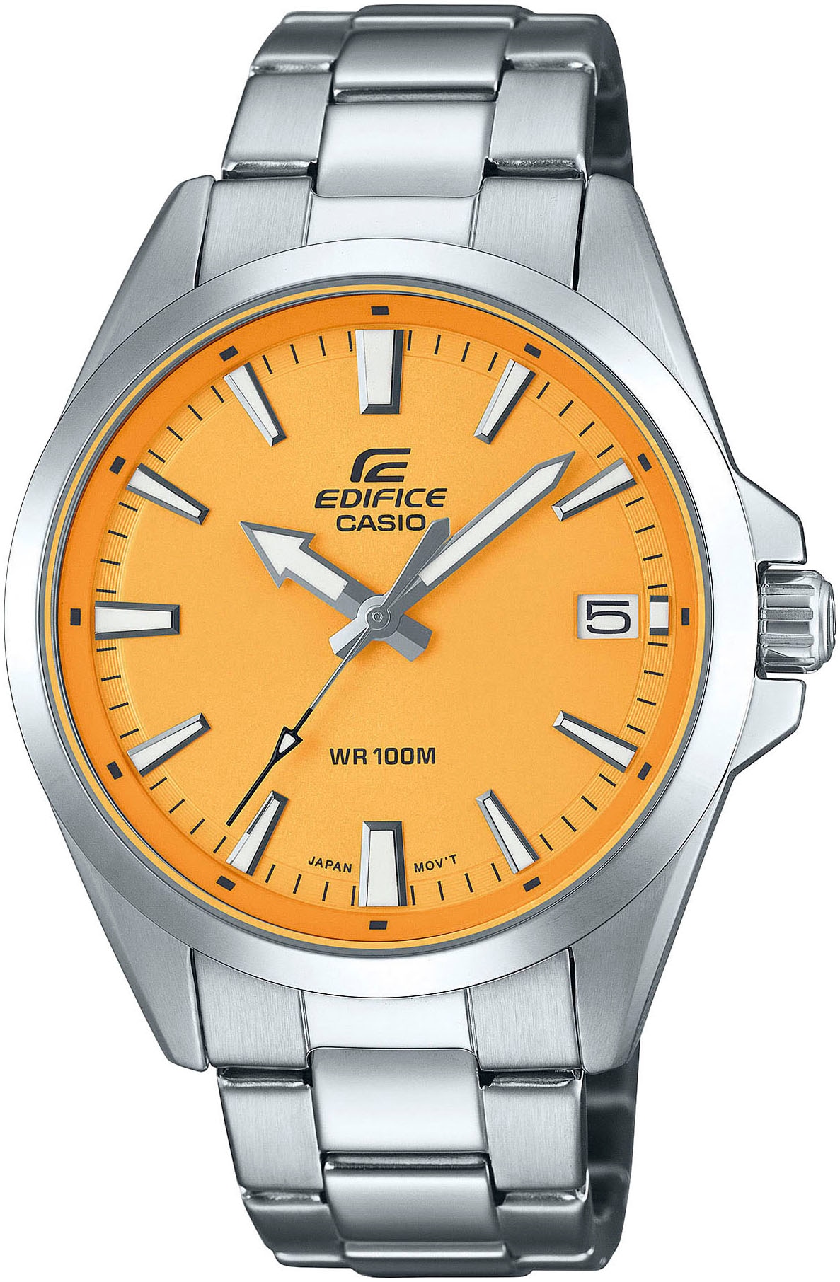 CASIO EDIFICE Quarzuhr, Armbanduhr, Herrenuhr, Edelstahlarmband, Datum, Neo-Display, analog