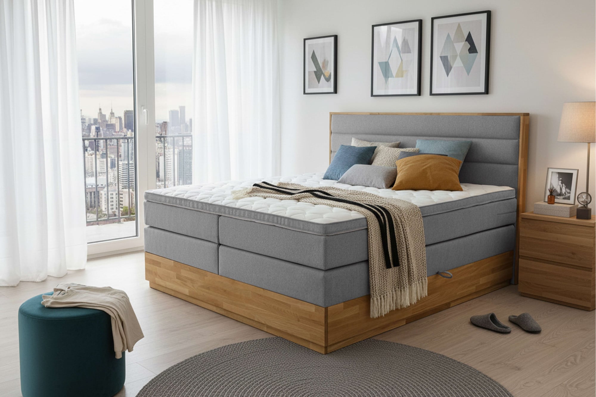 Home affaire Boxspringbett »Evelina, Doppelbett, Polsterbett, Komfortbett, 160 & 180 cm« inkl. 6 cm Topper, zwei Bettkästen, Taschen-Federkernmatratze in H3