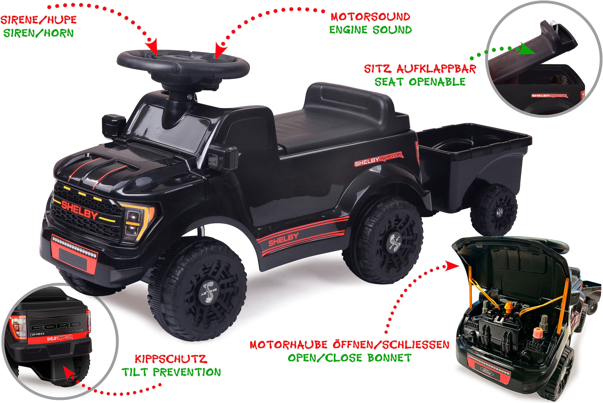 Jamara Rutscherauto »Shelby Ford F-150 Raptor mit Anhänger« mit Soundeffekten