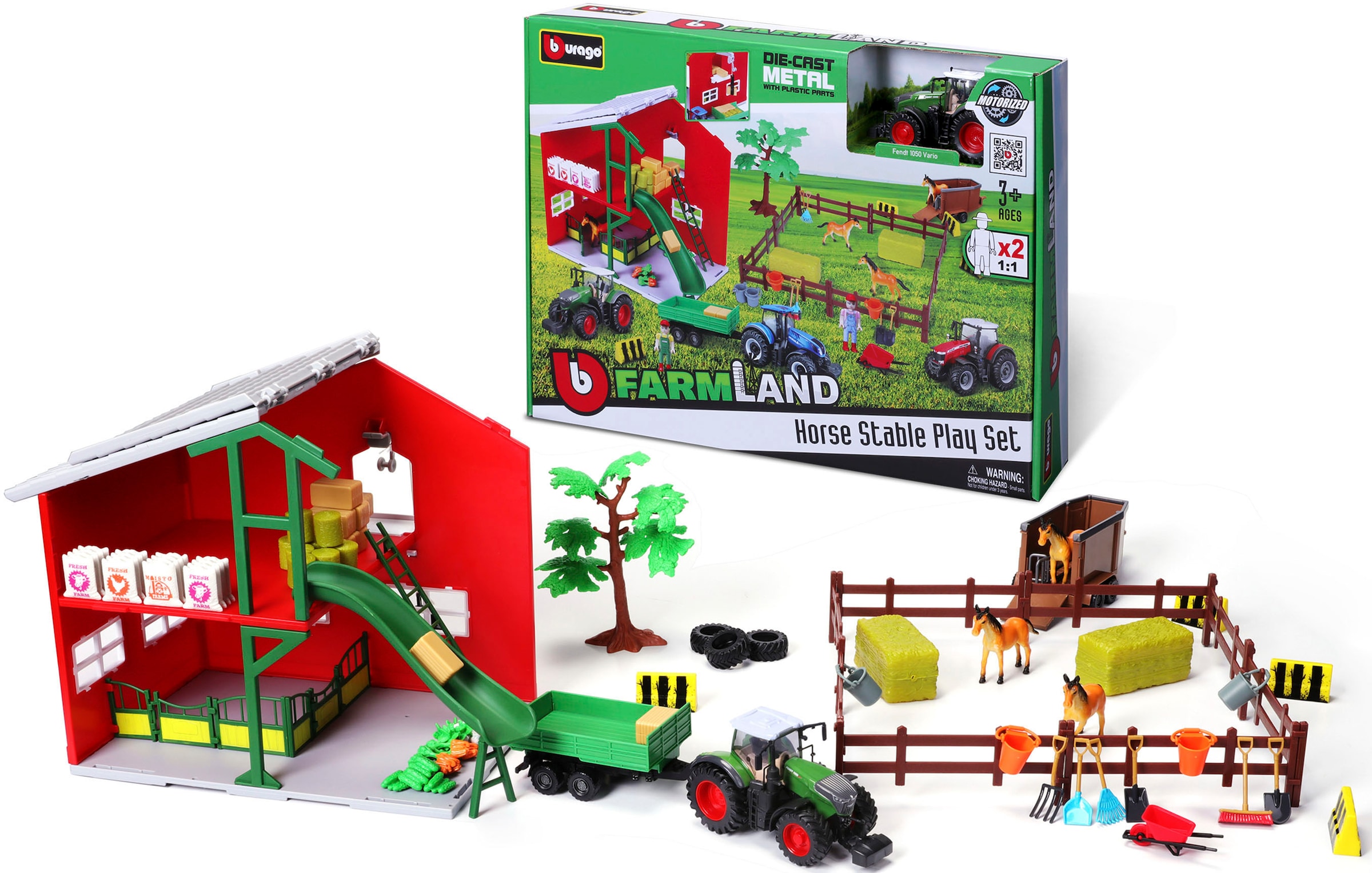 Bburago Spielwelt »Farmland, Pferdestall«, inkl. FENDT Traktor