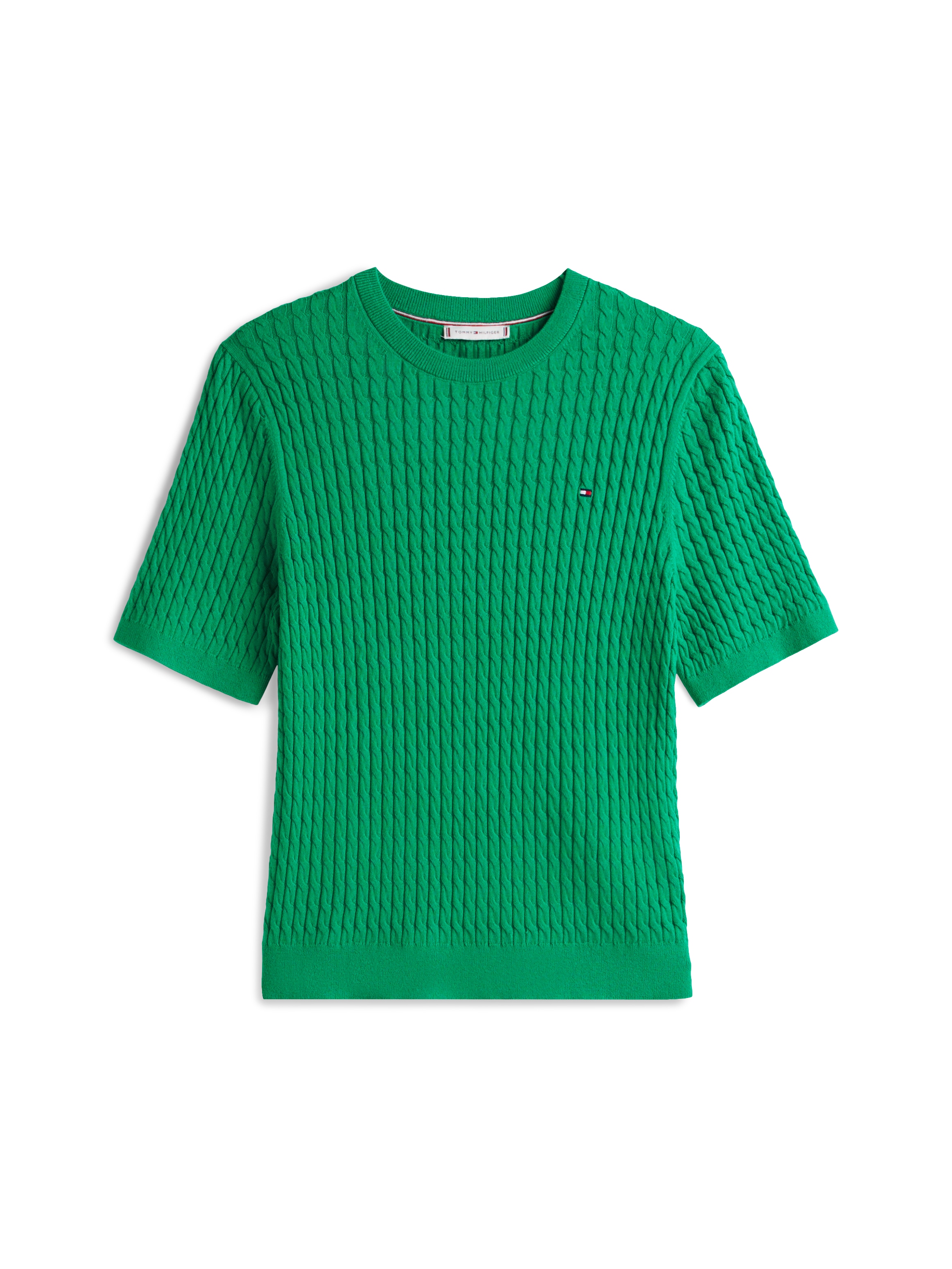 Tommy Hilfiger Curve Rundhalspullover »CRV CO CABLE FINE GG CNK S/S SWT« in großen Größen, mit Zopfmuster