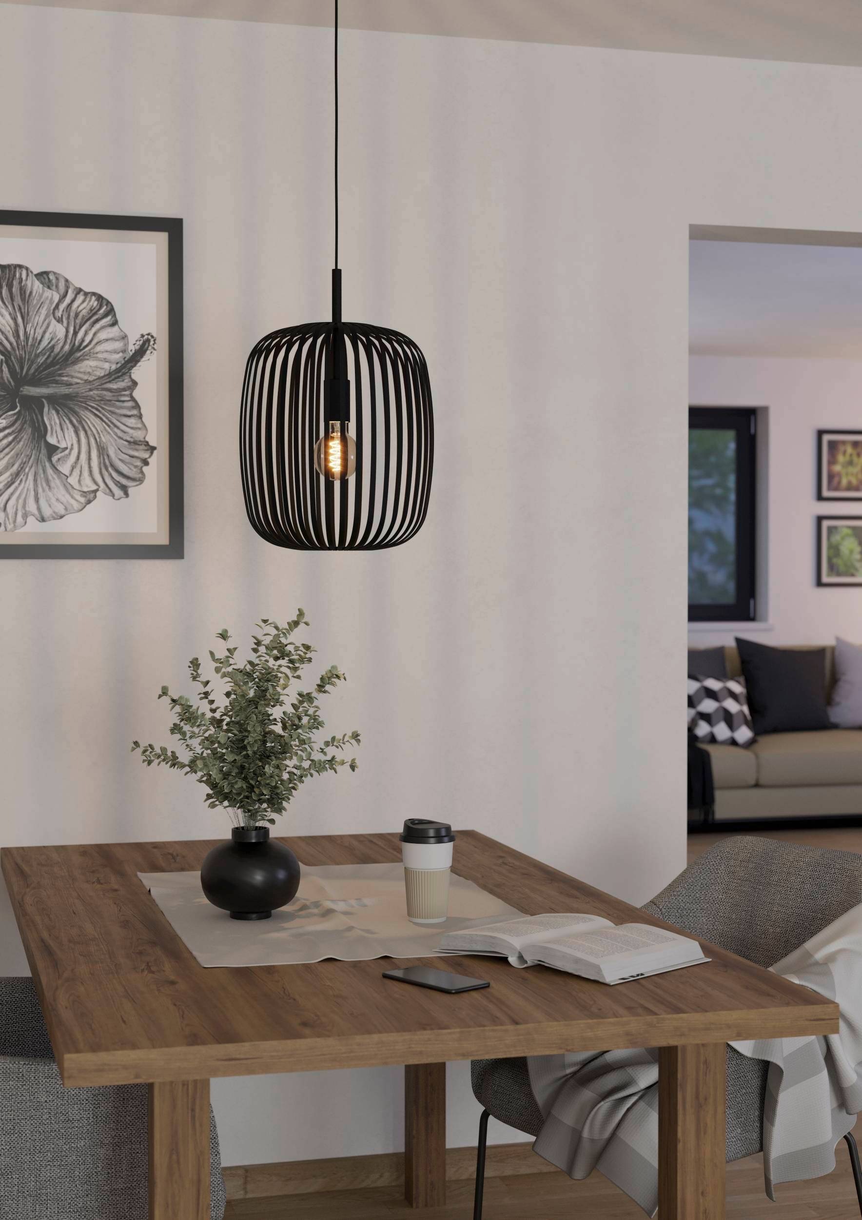 EGLO Pendelleuchte »Hängeleuchte ROMAZZINA, exkl. E27, Stahl in schwarz, Pendellampe«, 1 flammig, Leuchtmittel E27 | ohne Leuchtmittel, Esszimmerlampe, 110x32,5 cm (HxD), 1-flammig, modern, minimalistisch