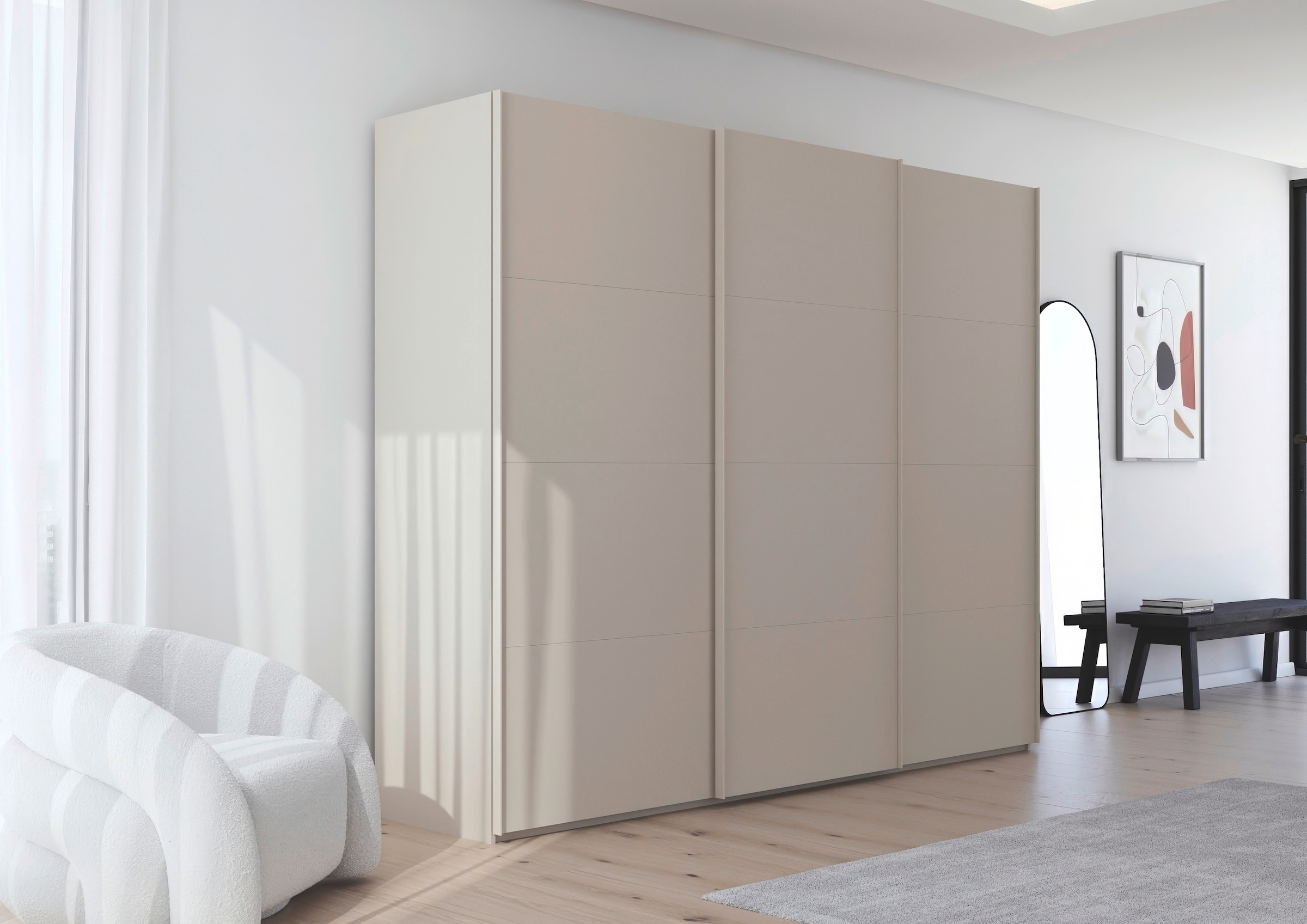 rauch Schwebetürenschrank »Kleiderschrank Schrank Garderobe Schlafzimmerschrank SCALE-FYRA«, edle viergeteilte Türen viele Farben und Griff-Farben MADE IN GERMANY