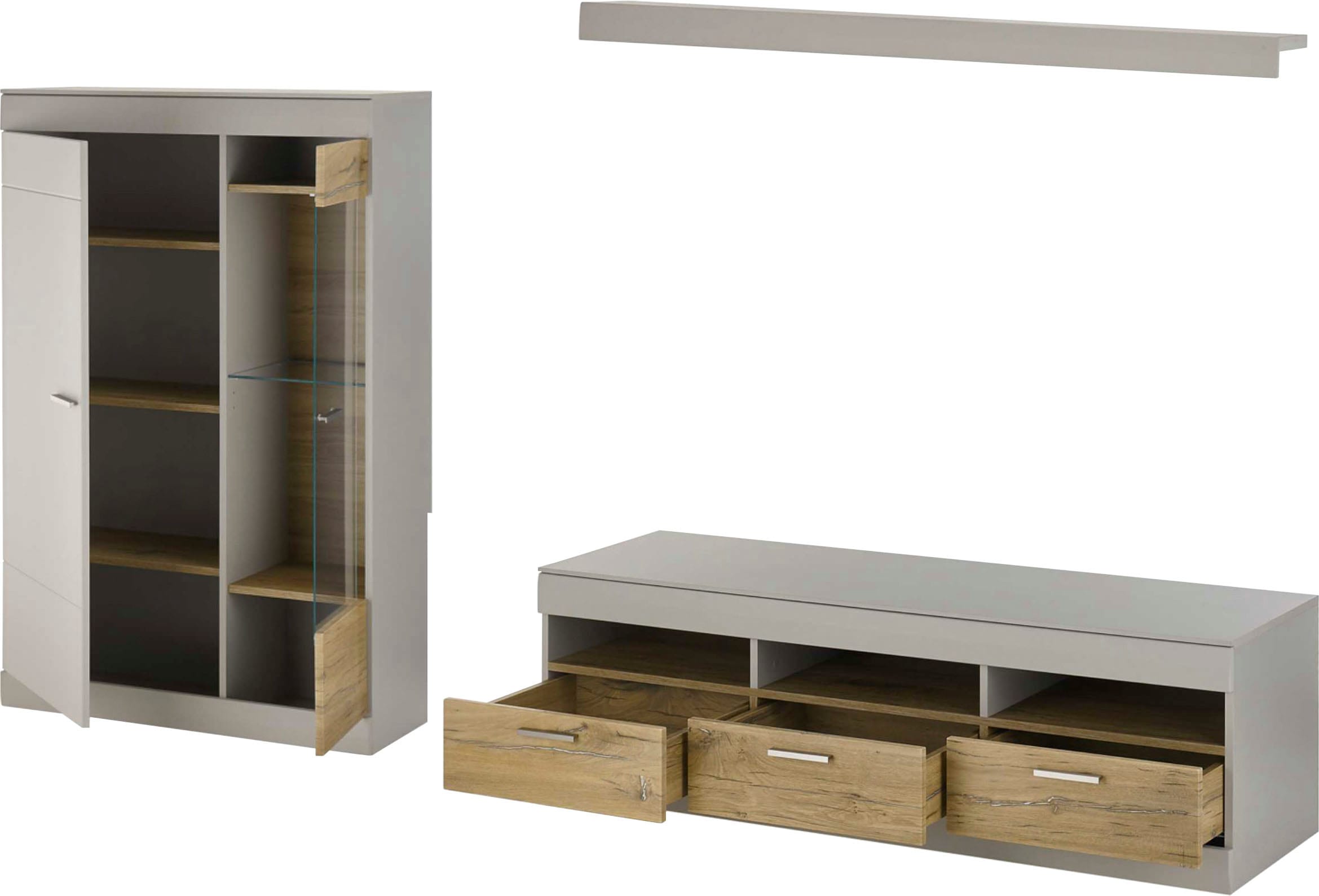 INOSIGN Wohnwand »SCARA«, (3 St.), trendige Farbe mit Applikation Zinneiche Dekor, mit Softclose-Funktion