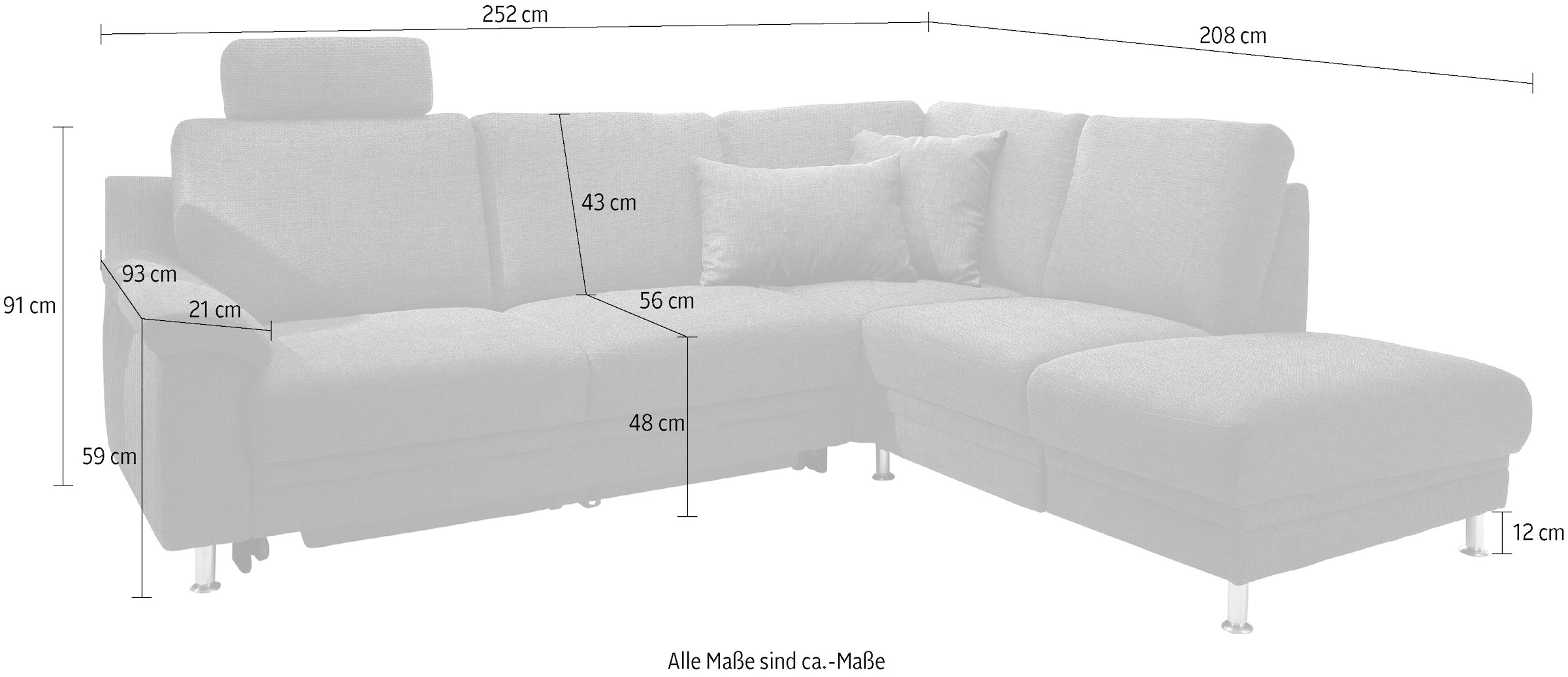 3C Carina Ecksofa »Korfu L-Form«, incl.- 1 Kopfstütze, wahlweise mit Schlafunktion und Stauraum