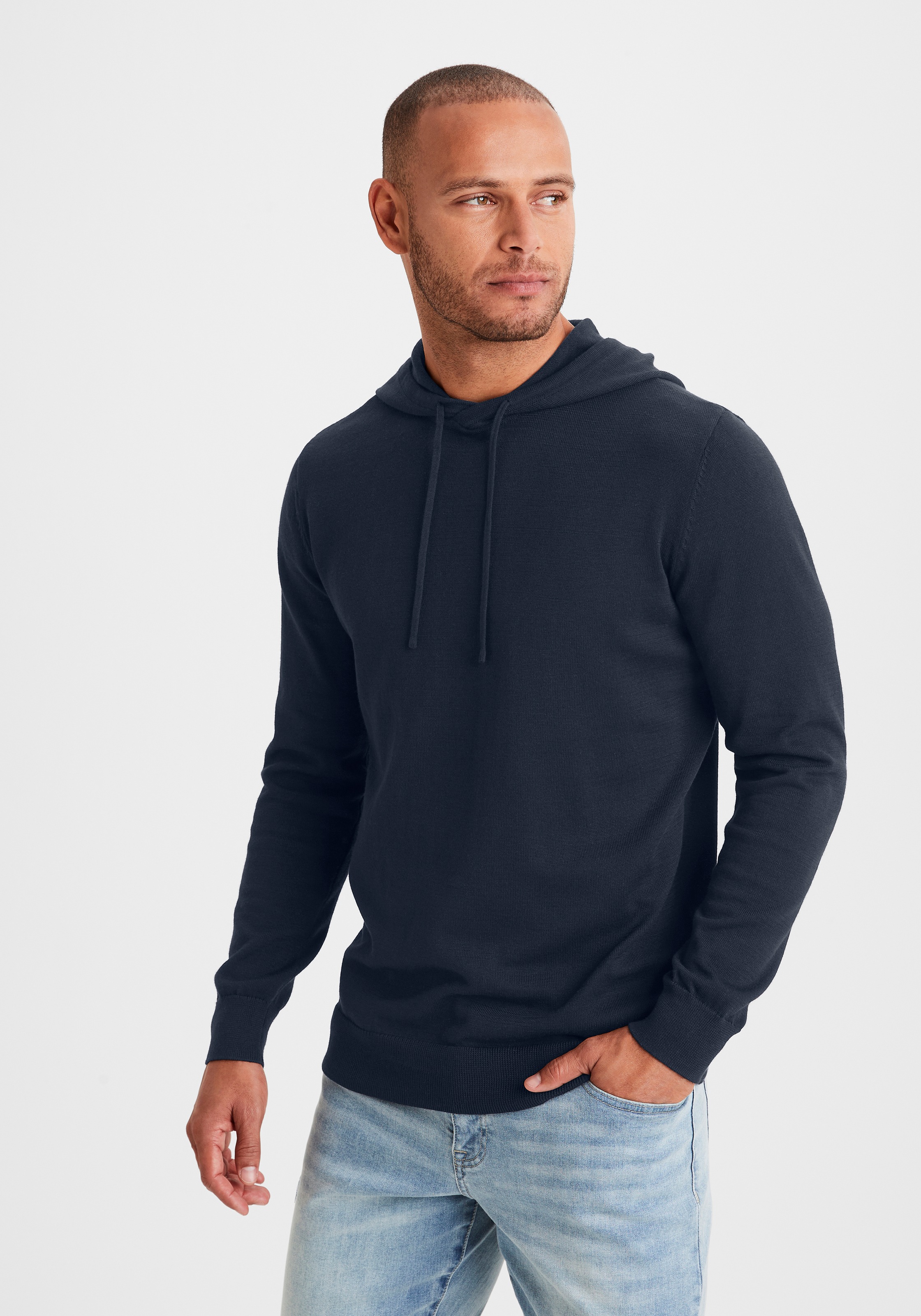 H.I.S Hoodie », Strickpullover mit Kapuze«, Feinstrick aus pflegeleichter Baumwollmischung
