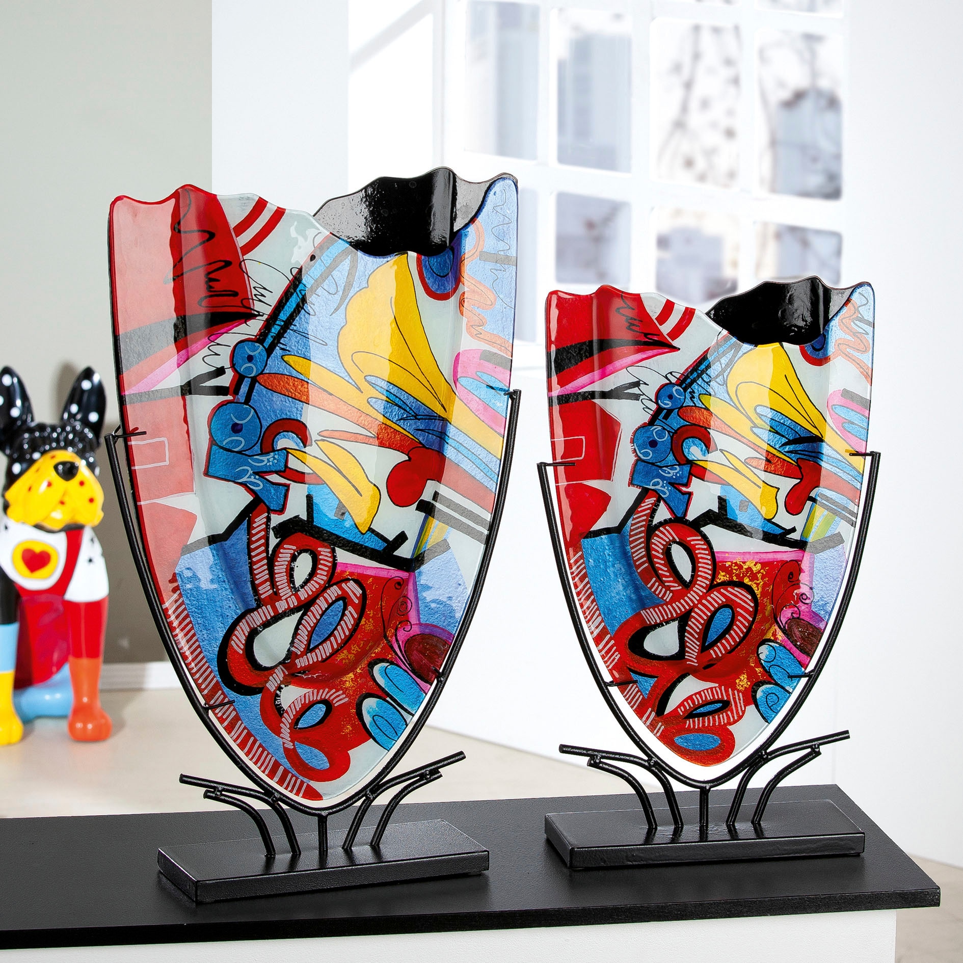 Casablanca by Gilde Dekovase »Street Art«, (1 St.), Vase aus Glas auf Metallständer, Höhe ca. 47 cm