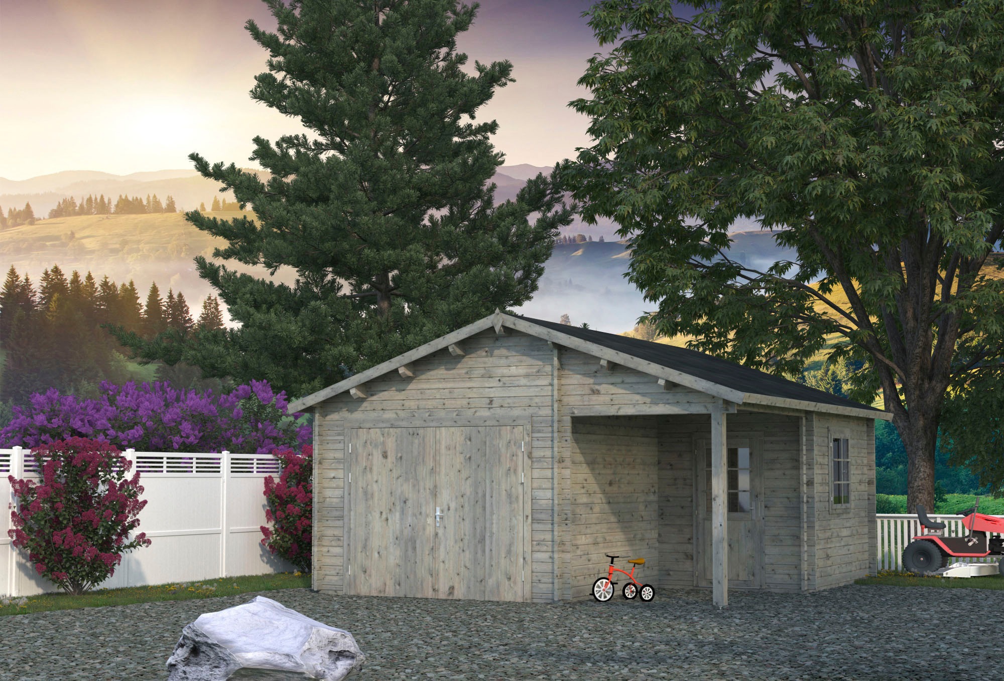 Palmako Garage »Roger«, BxTxH: 564x601x321 cm, mit Anbau und Holztor, grau