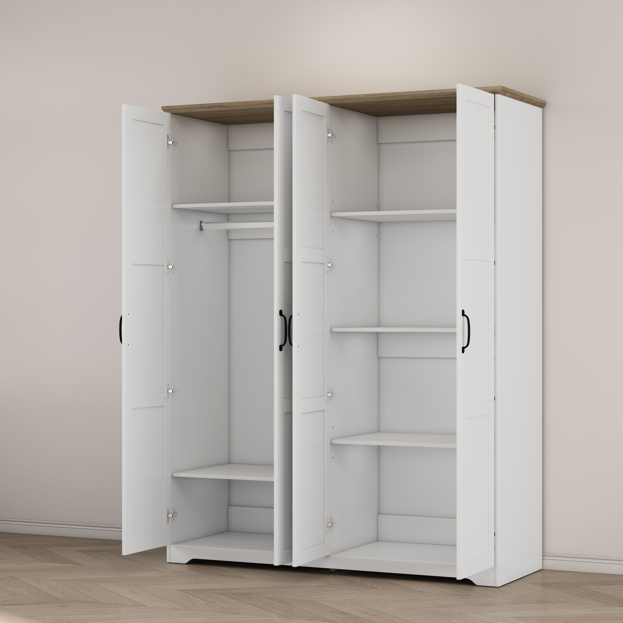 OTTO home Kleiderschrank »Emmilia Schrank Schlafzimmerschrank im Landhaus Design« Mit vielen Einlegeböden und Softclose Türen,  Landhaus Schrank mit  4 Türen Breite 151,1cm Höhe 2m