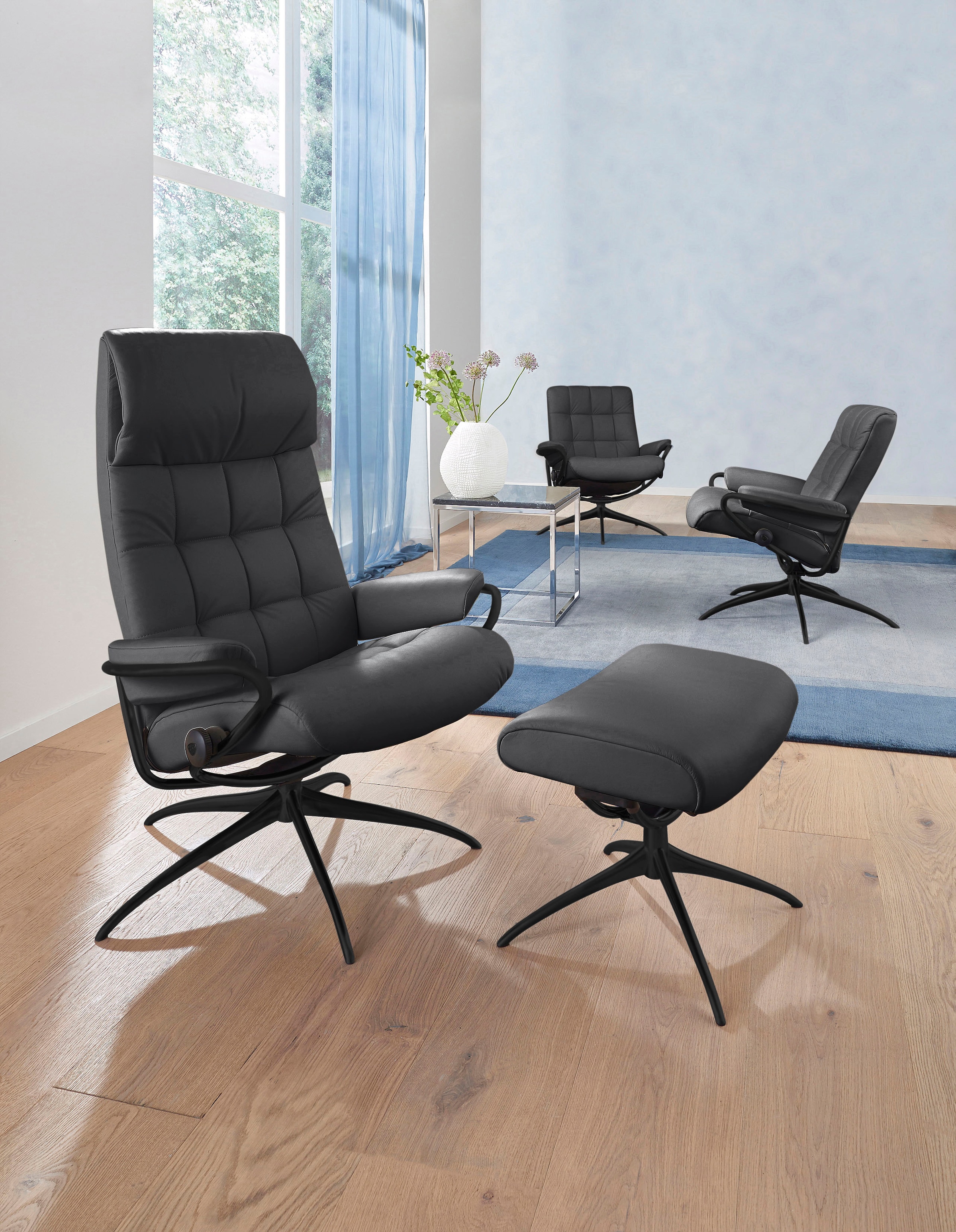 Stressless® Relaxsessel »London«, (Set, Relaxsessel mit Hocker), mit Hocker, High Back, mit Star Base, Gestell Schwarz