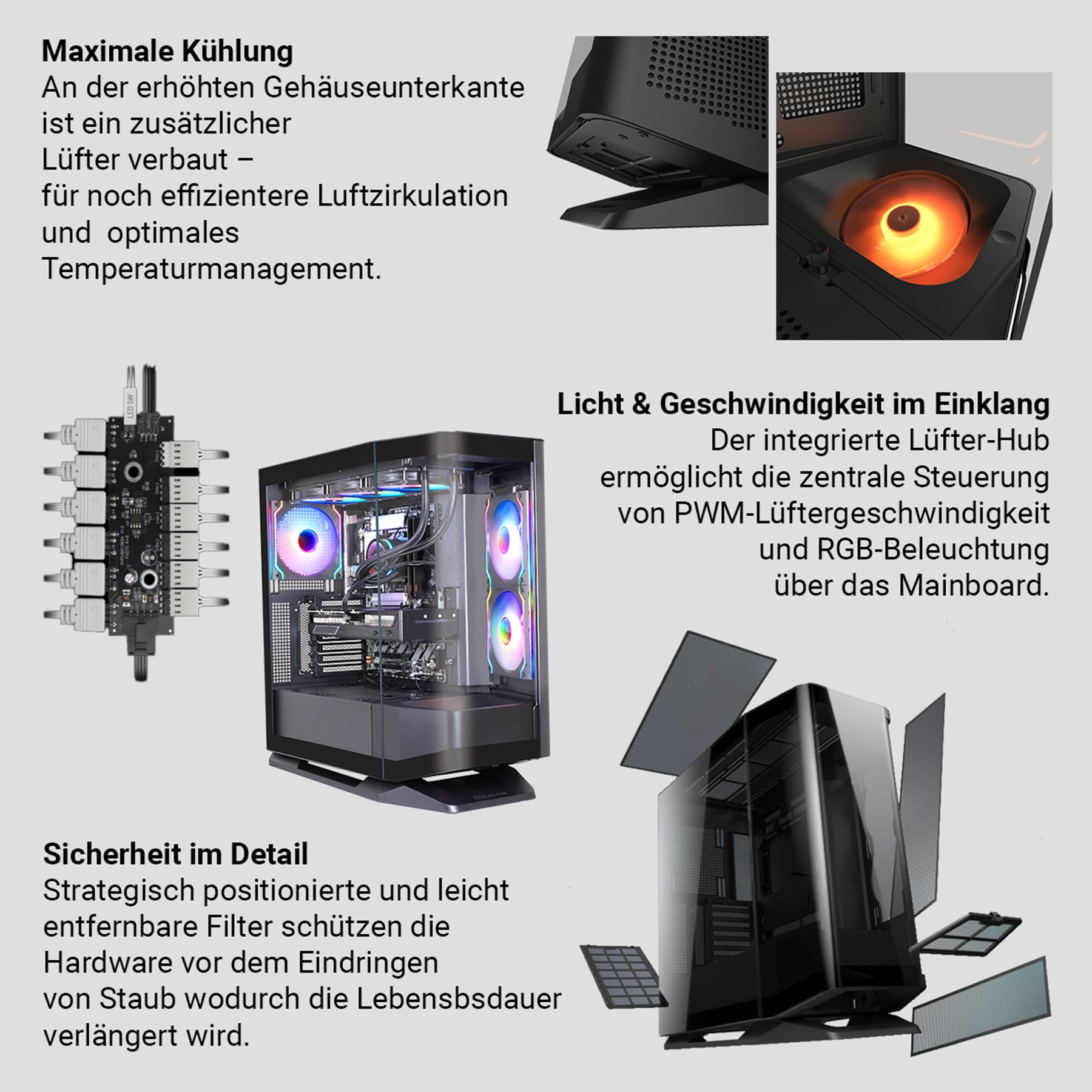 Cougar Gaming-PC »FV270 BK 8071 AMD Ryzen 7 9700X 32GB DDR5 1TB SSD RX 9070 XT« Windows 11, DDR5 RAM, Wasserkühlung