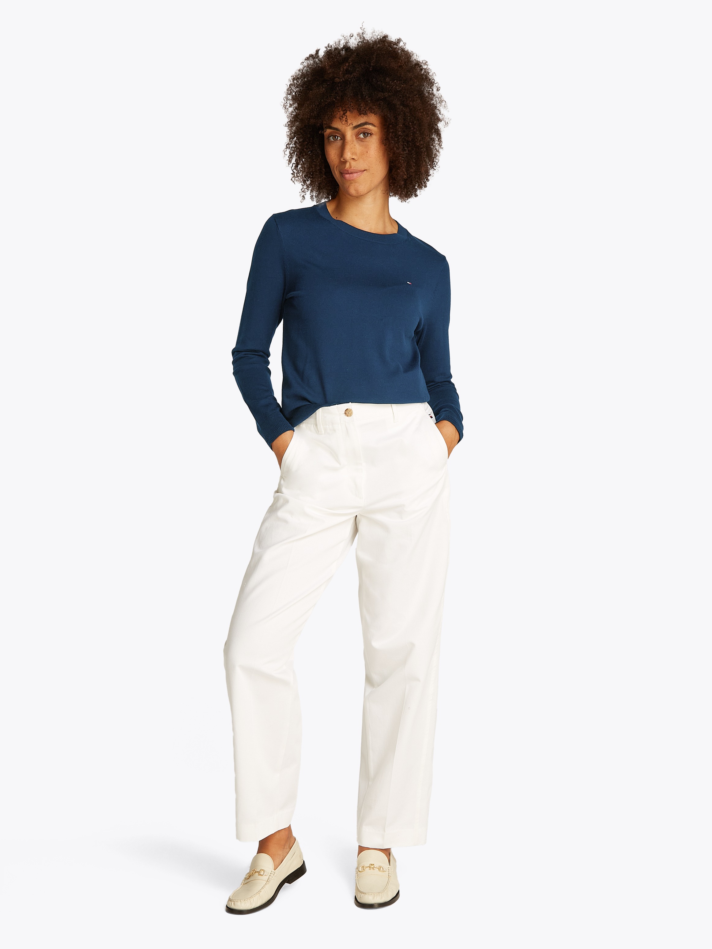 Tommy Hilfiger Rundhalspullover »CO JERSEY STITCH LS C-NK SWT«, mit Logostickerei