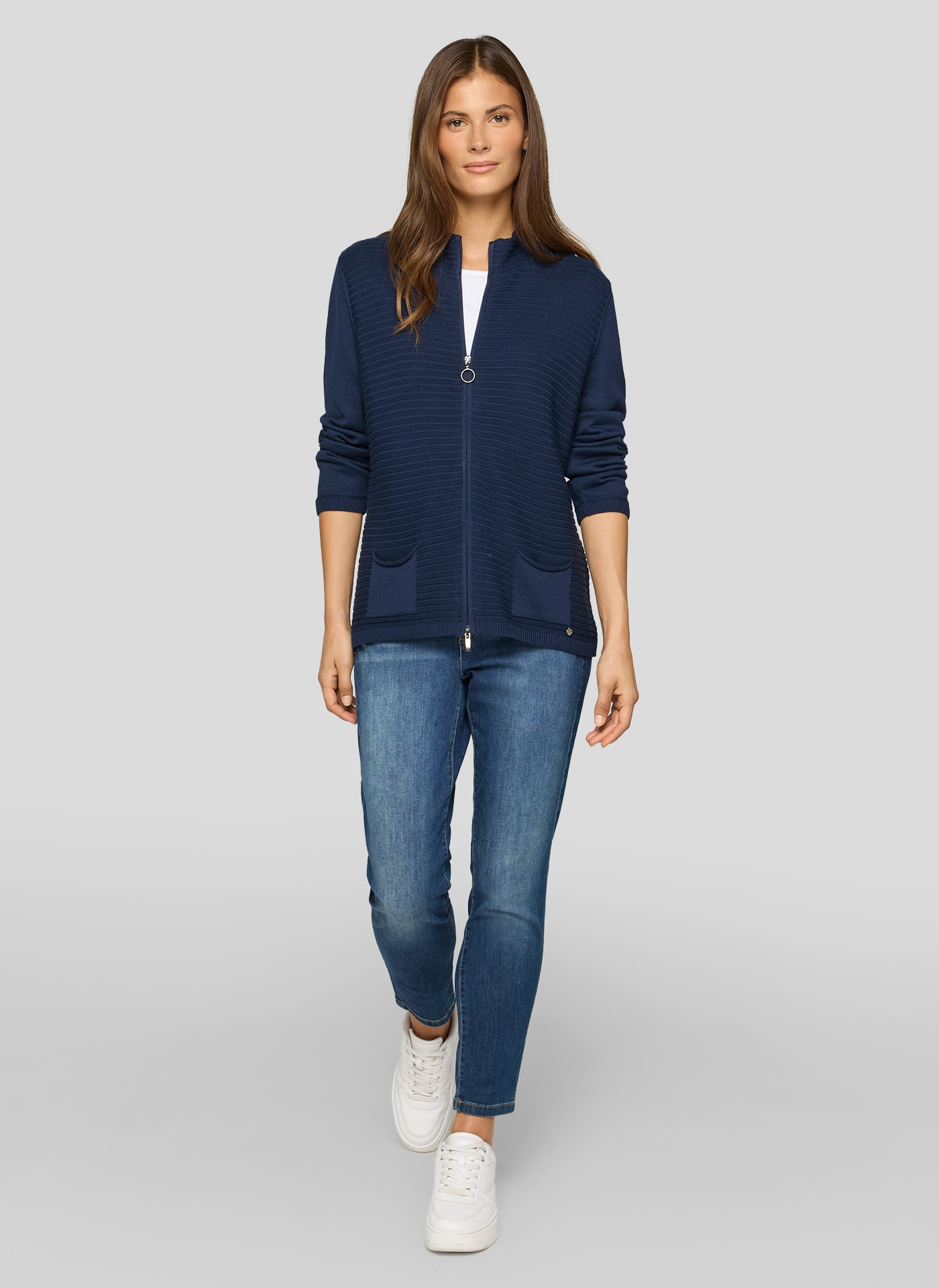 Rabe Strickjacke mit Reißverschluss und Stehkragen