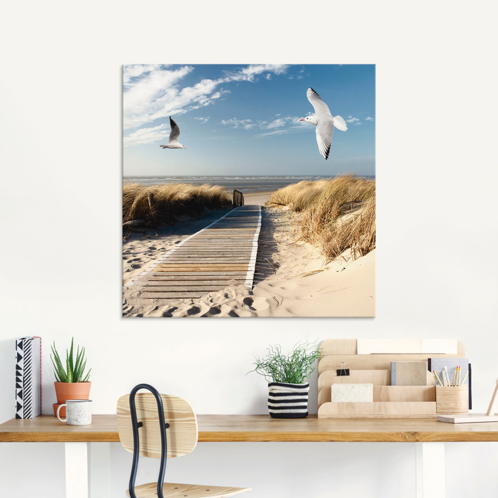 Artland Glasbild »Nordseestrand auf Langeoog mit Möwen« Strand 1 Stk. tlg. günstig online kaufen