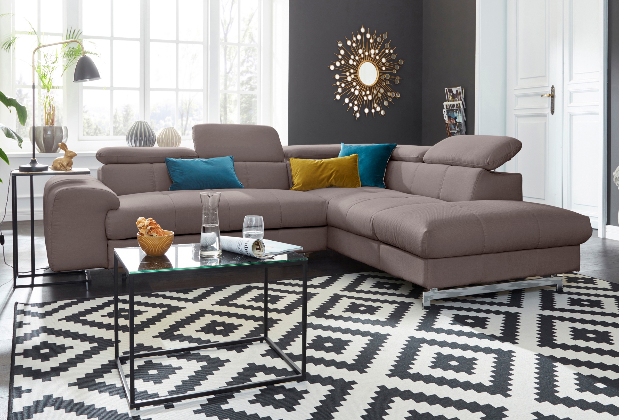 COTTA Polstergarnitur »Chef L-Form«, (Set, 2 tlg.), Set bestehend aus: Ecksofa mit Kopfteilverstellung & Hocker