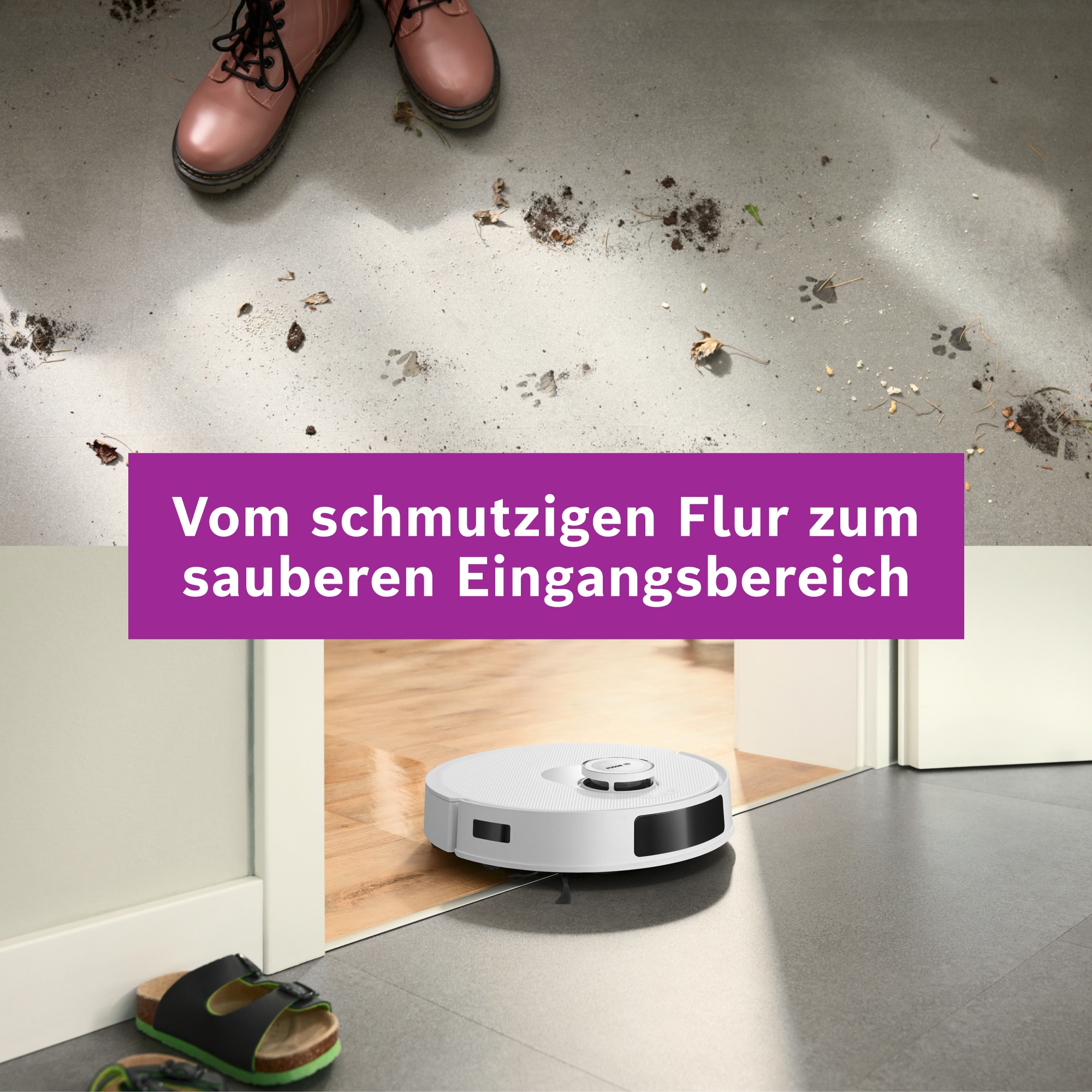 BOSCH Saugroboter »Spotless BCRD2W, Saugroboter mit Wischfunktion, 11.000 Pa Saugkraft« Trocken-Servicestation, Infrarot Navigation, Carbon Bürste
