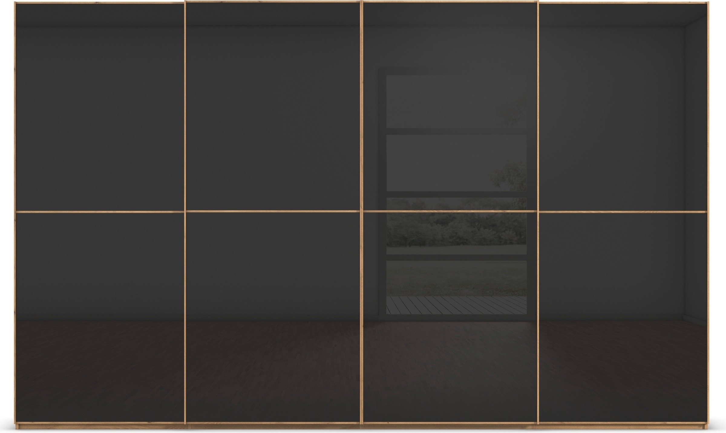 rauch Schwebetürenschrank »Kleiderschrank Schrank Garderobe Schlafzimmerschrank SCALE-DUO«, edle zweigeteilte Türen Glas-Front mit 3 Zierleisten MADE IN GERMANY