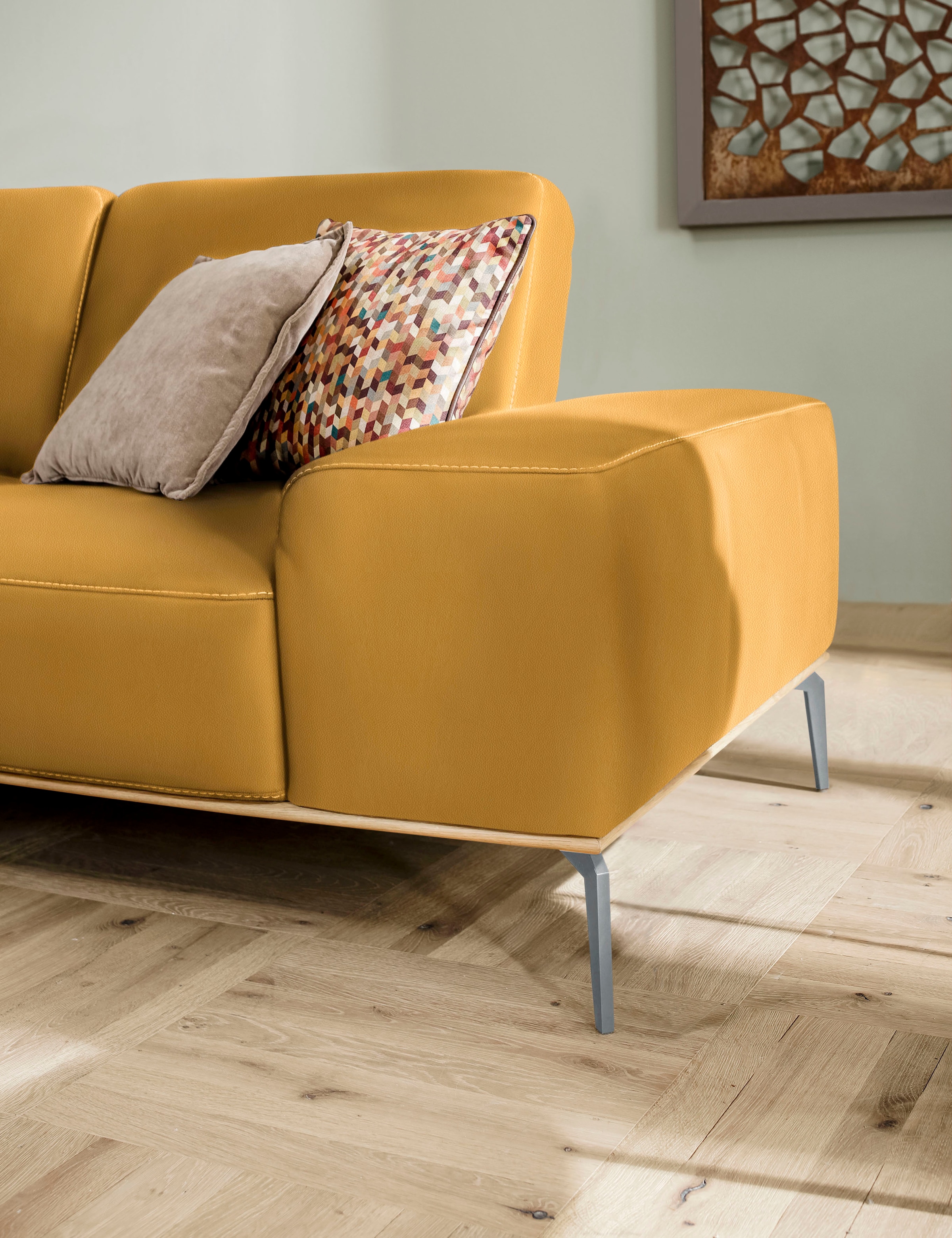 W.SCHILLIG Ecksofa »run, Designsofa mit tollem Sitzkomfort, bequem, L-Form«, mit elegantem Holzsockel, Füße in Silber matt, Breite 279 cm