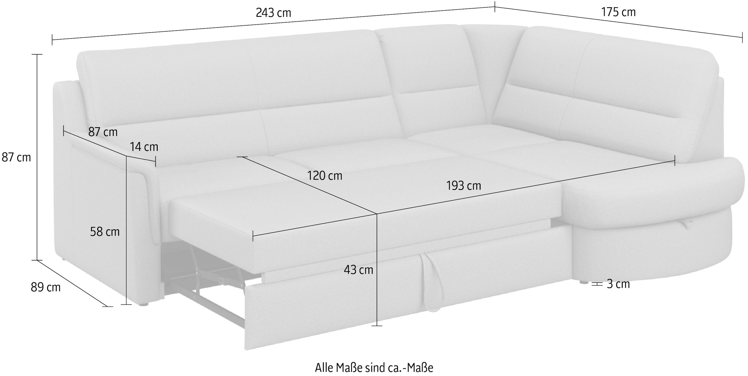 sit&more Ecksofa »Panini L-Form«, wahlweise mit Bettfunktion und Bettkasten