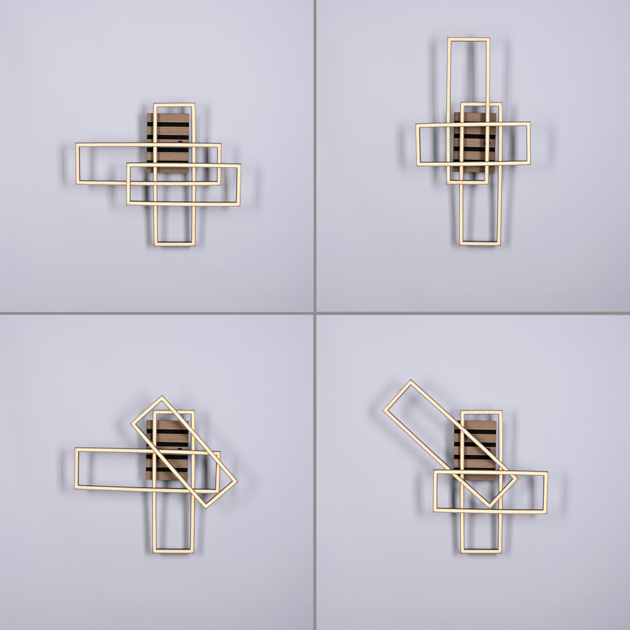 JUST LIGHT LED Deckenleuchte »AKUSTIKA« LED-Board 1 Stk. Warmweiß Eichenfurnier und schwarz, Rahmen drehbar