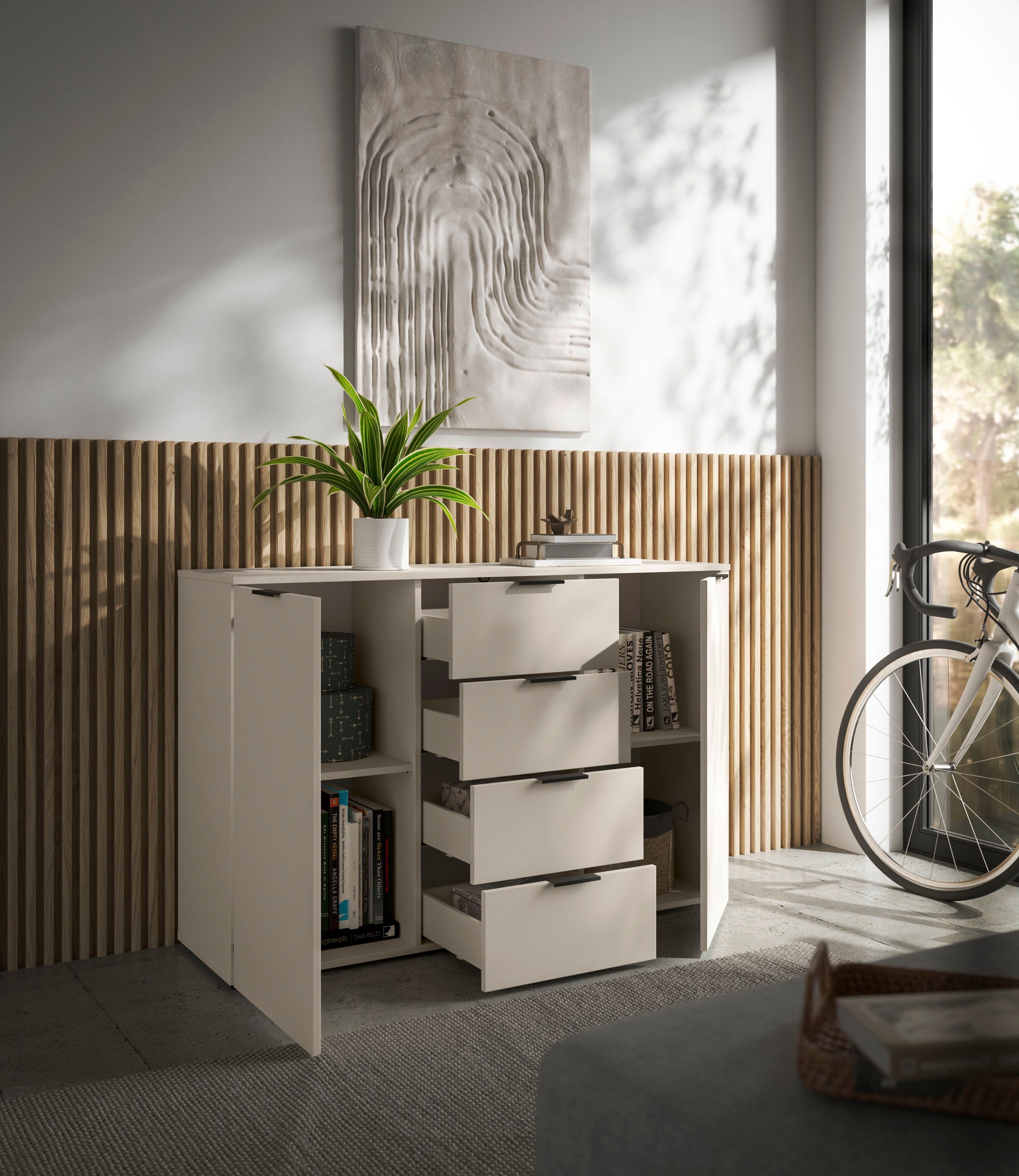 HBZ Sideboard »Linz Kommode, BxHxT 135x90x40cm«, (1 St.), Breite 135cm,Lip-Griff, Melaminbeschichtung