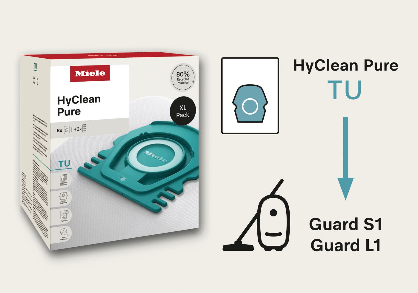 Miele Staubsaugerbeutel »XL-Pack Allergy Staubsaugerbeutel HyClean Pure TU«, (Spar-Set, 9 St.), Miele Original Zubehör