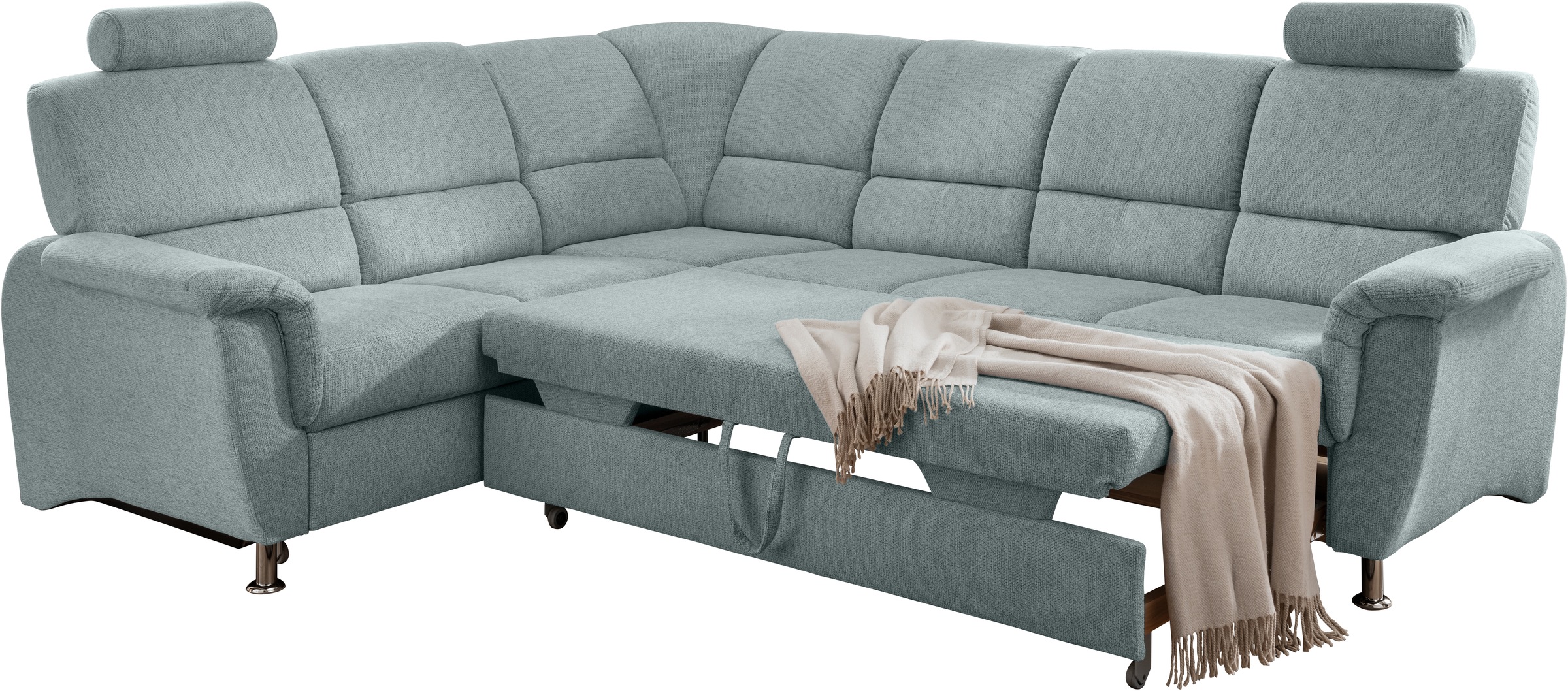 Home affaire Ecksofa »Pisa L-Form, mit Schlaffunktion, Stauraum, 2x höhenverstellbare«, Kopfstützen und Relaxfunktion im Eckelement