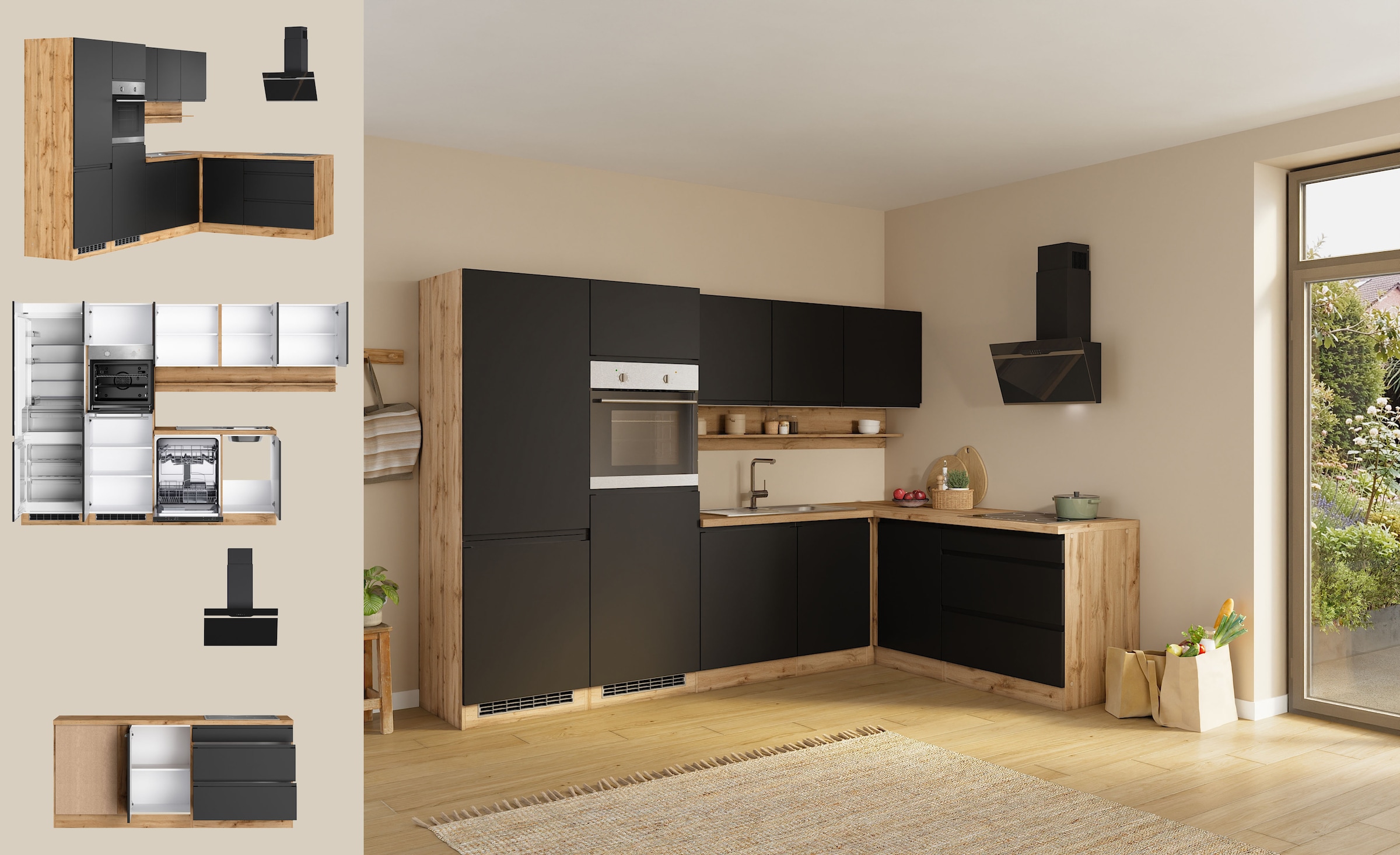 KOCHSTATION Winkelküche »KS-Virginia,neu in verbesserter Ausführung« Arbeitsplatte 38 mm stark, Stauraum, Softclose,  Stellbreite 290/180 cm, Soft-Close, ohne E-Geräte