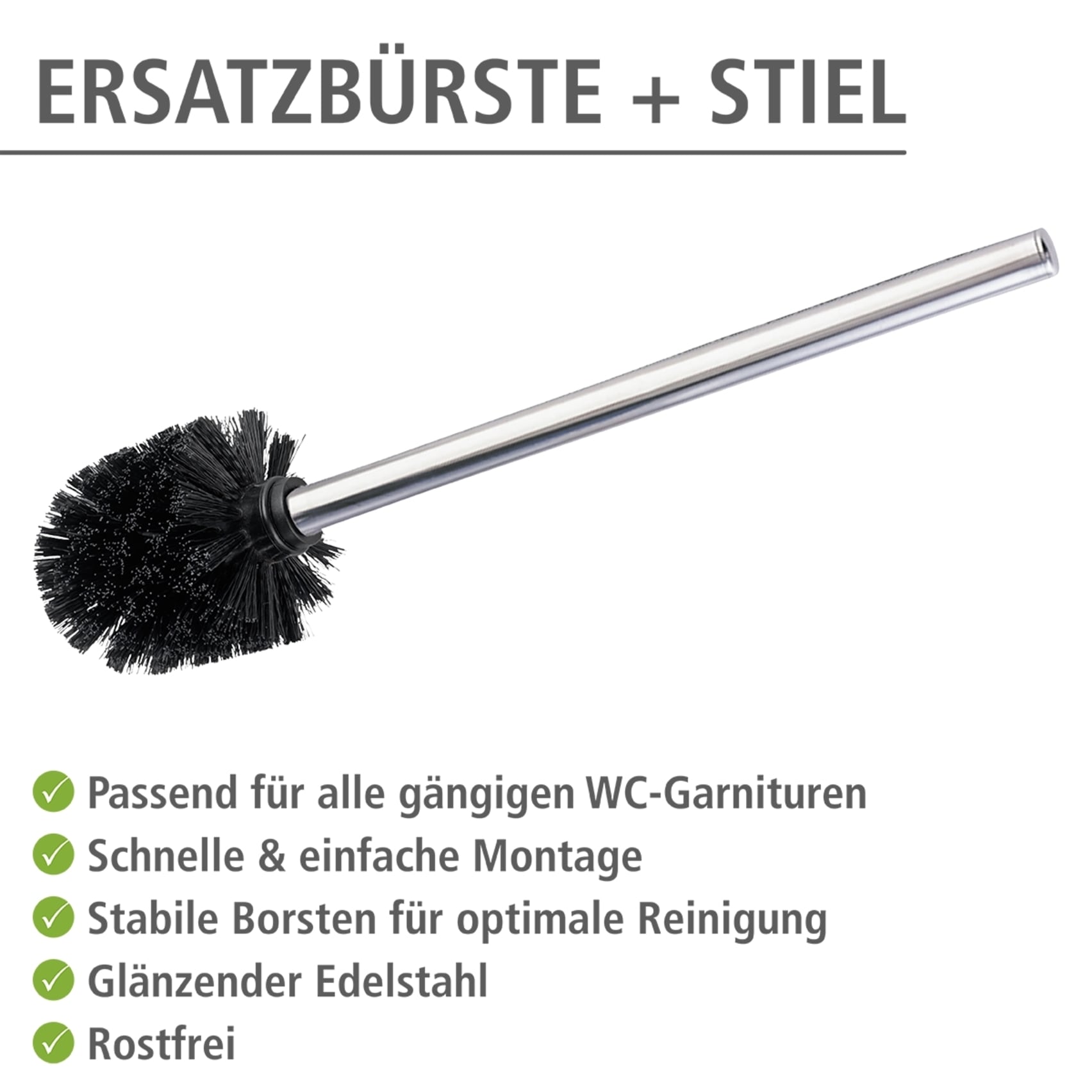 WENKO WC-Reinigungsbürste Set 4 Stk. aus Edelstahl | Kunststoff WC-Bürste mit Edelstahlstiel und Kunststoffborsten, Ø 8 cm