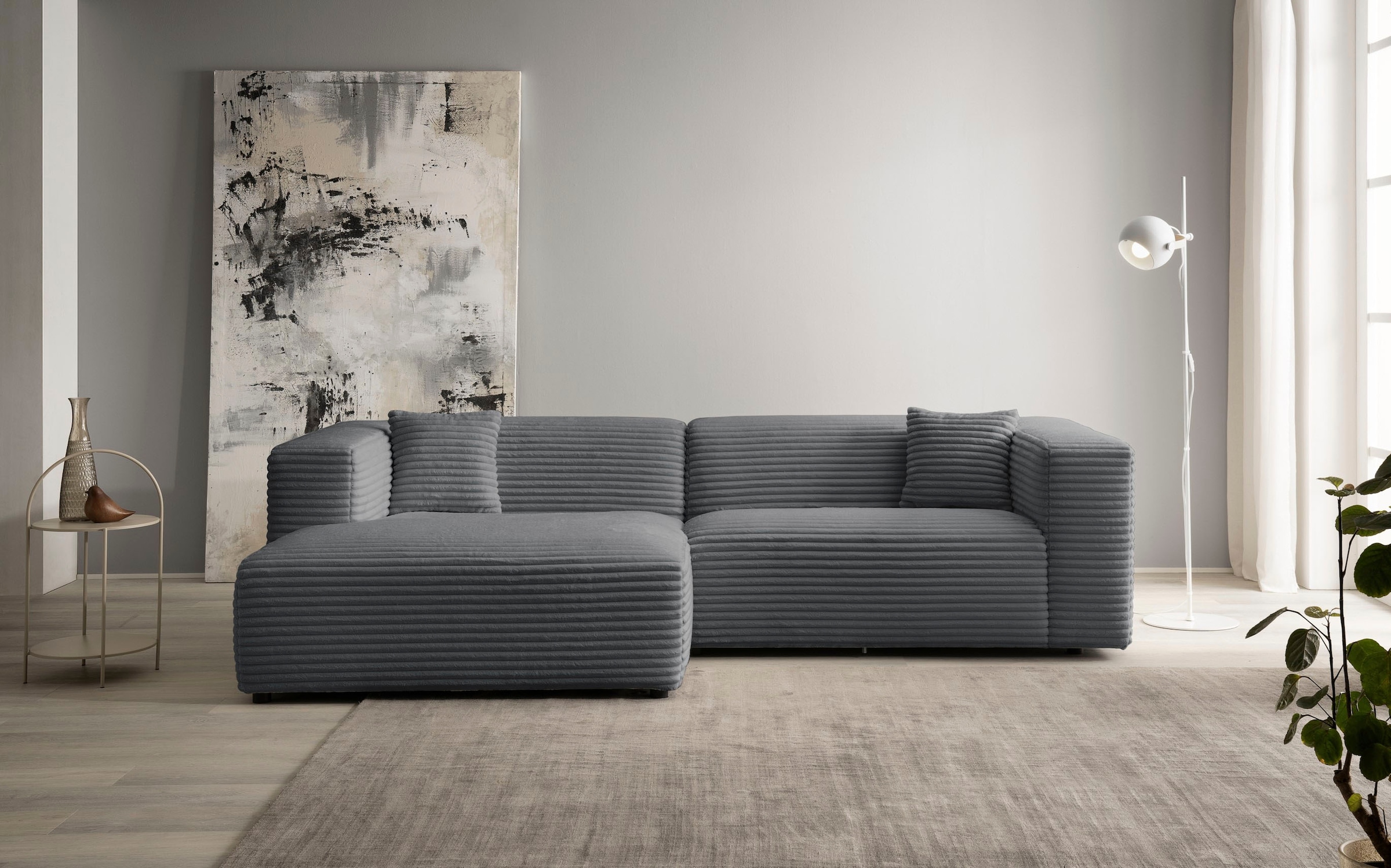 andas Ecksofa »BAKELS, L-Form in Cord oder Boucle-Stoff, moderne Couch«, wahlweise Recamiere rechts/links, bequemer Sitzkomfort