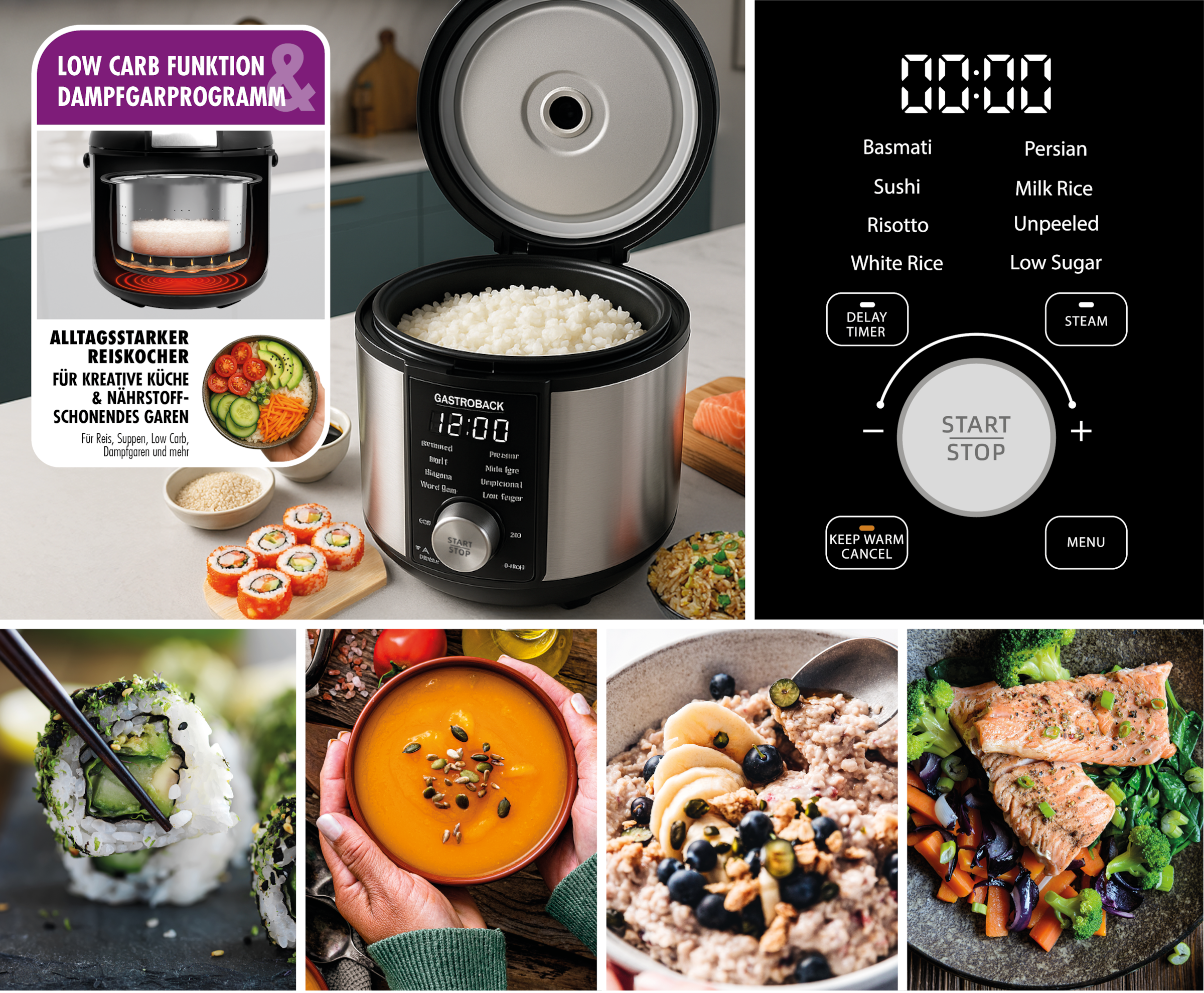 Gastroback Reiskocher »RiceControl low carb & steam 3 L«