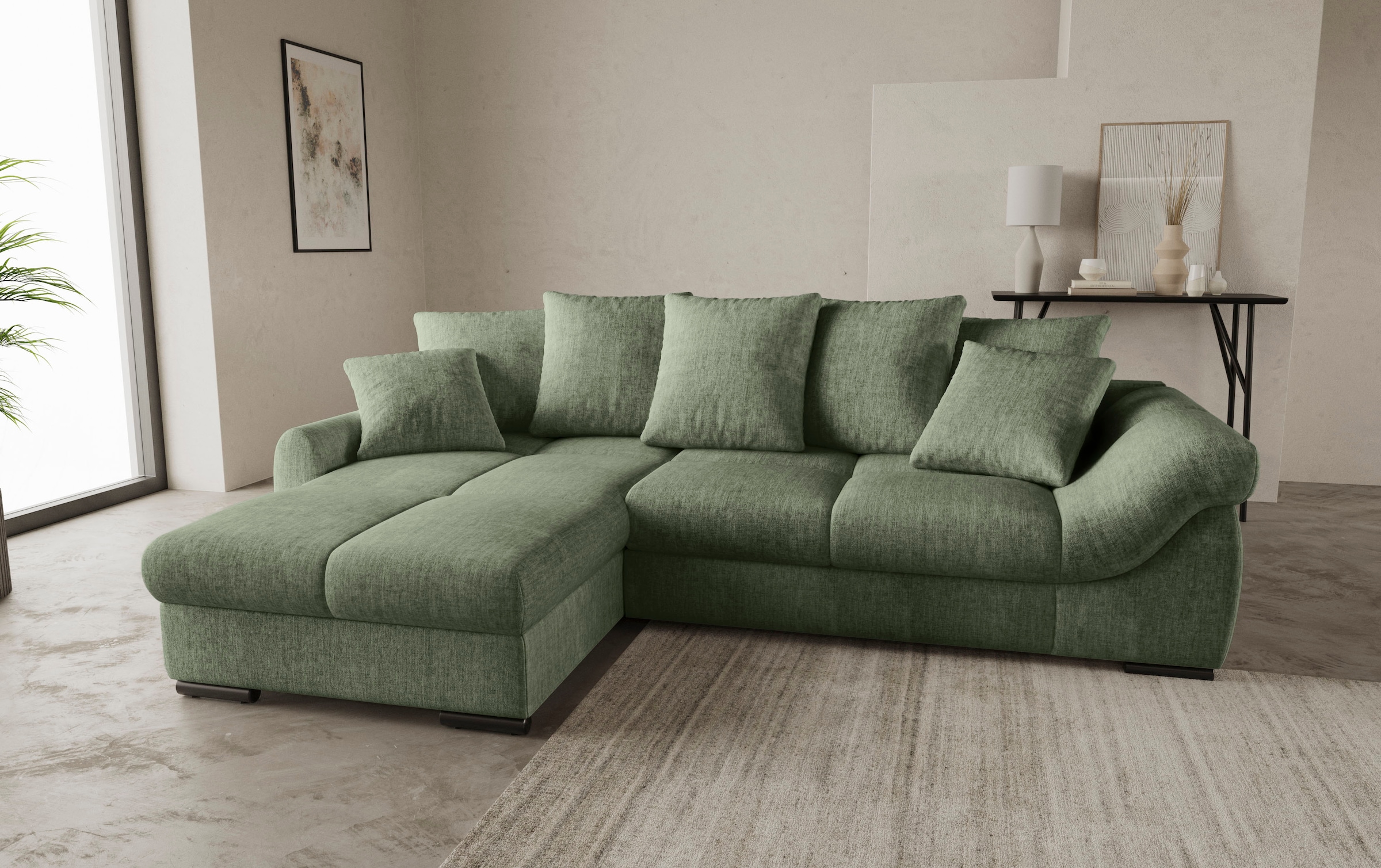 Mr. Couch Ecksofa »Livorno DuraFlex L-Form«, inkl. Hochschläfer-Bettauszug, XL-Bettkasten weiß beschichtet