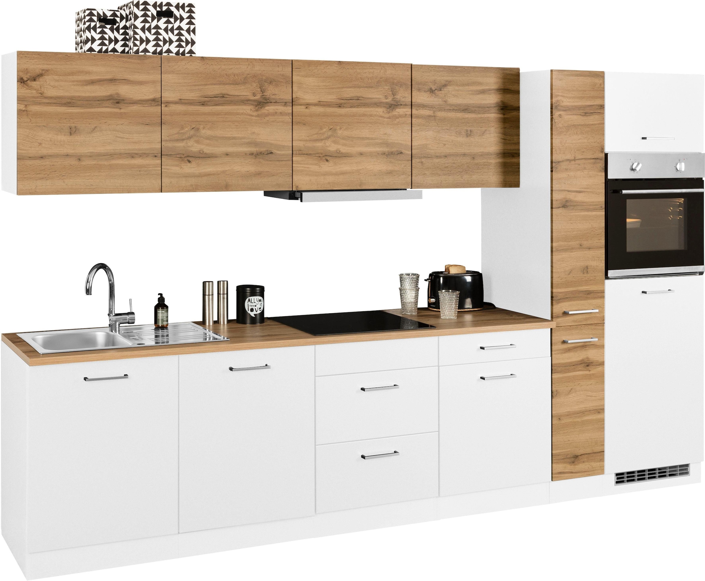 KOCHSTATION Küchenzeile »KS-Kehl«, mit E-Geräten, Breite 330 cm, inkl. Kühlschrank