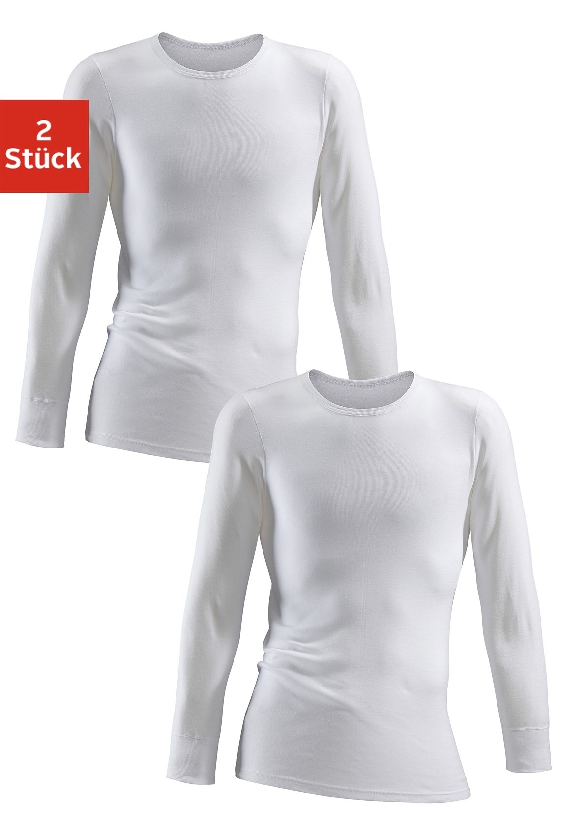 Unterhemd 2 Stk. tlg schlichtes Basic, Unterziehshirt - in Feinripp, Langarmshirt, Gr. 10, weiß