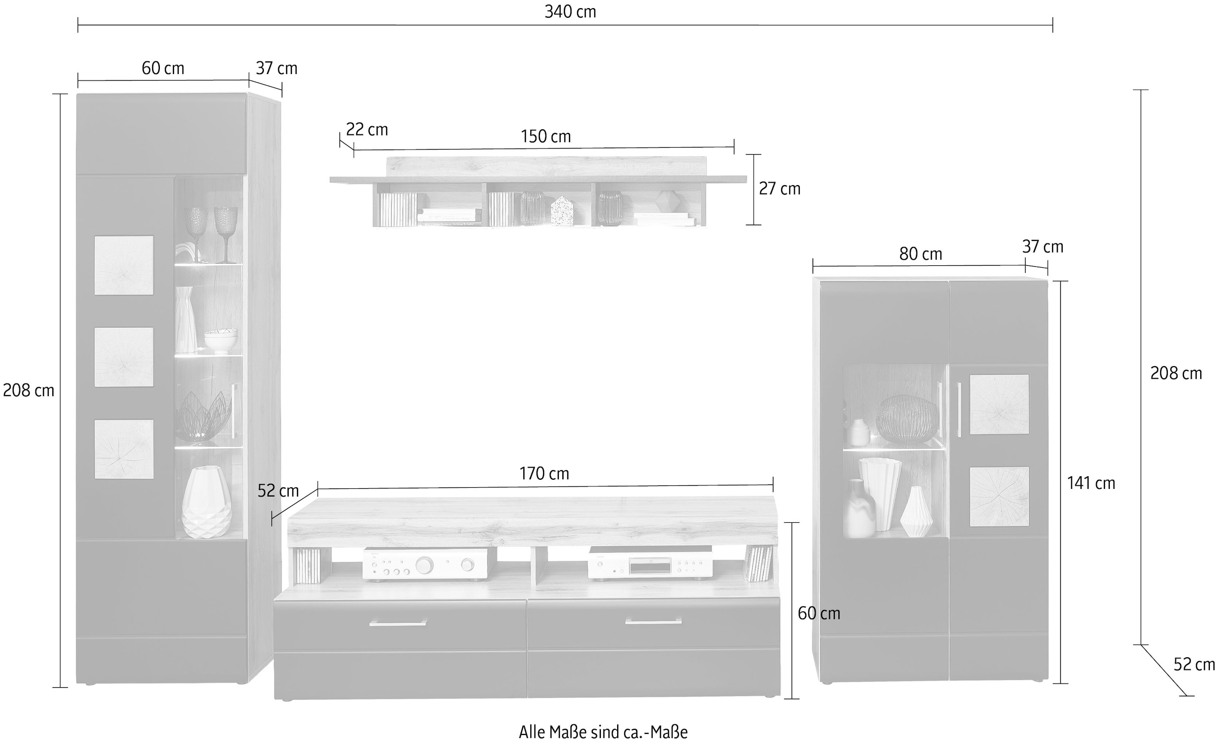 Innostyle Wohnwand »Sonate«, (Komplett-Set, 4 St.), inkl. LED-Beleuchtung
