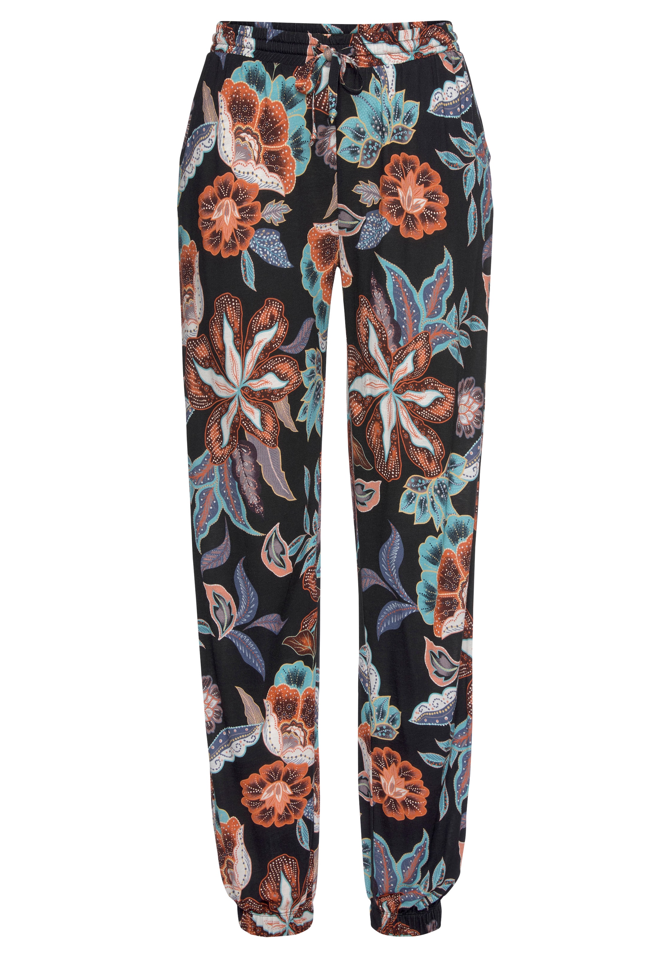 Vivance Jerseyhose, mit großem Blumendruck und Taschen, Jerseyhose, elastisch