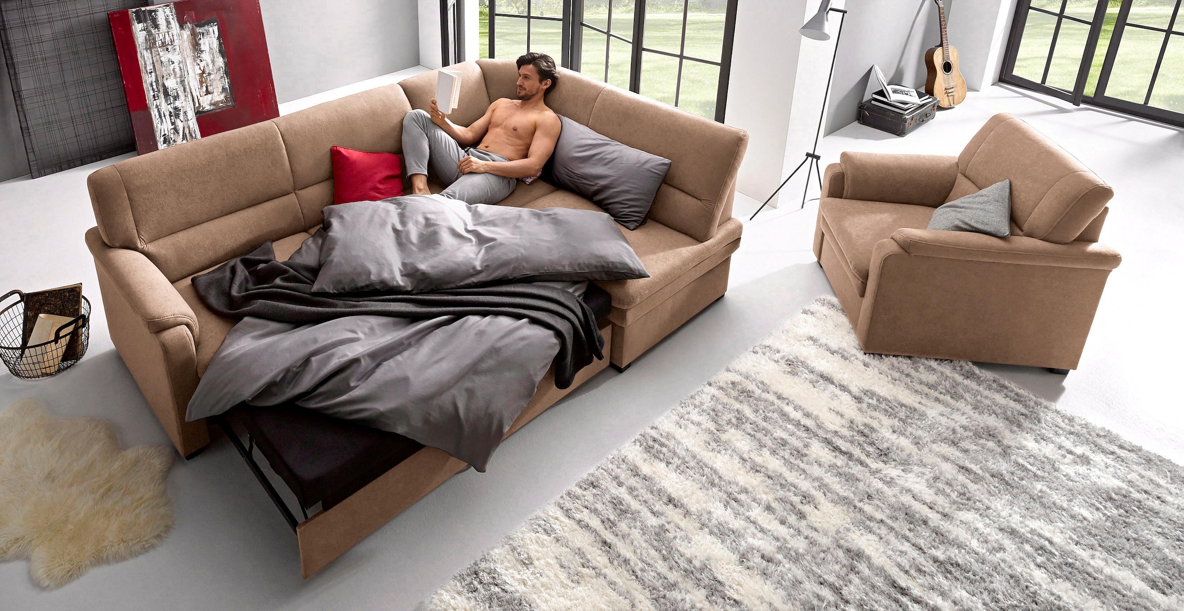 sit&more Ecksofa »Pisa L-Form«, mit Federkern, wahlweise mit Bettfunktion