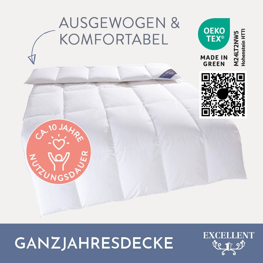 Excellent Daunenbettdecke + 3-Kammer-Kopfkissen »Wien«, (Spar-Set), Bettdecke 135x200 in weitere Größen in 4 Wärmeklassen