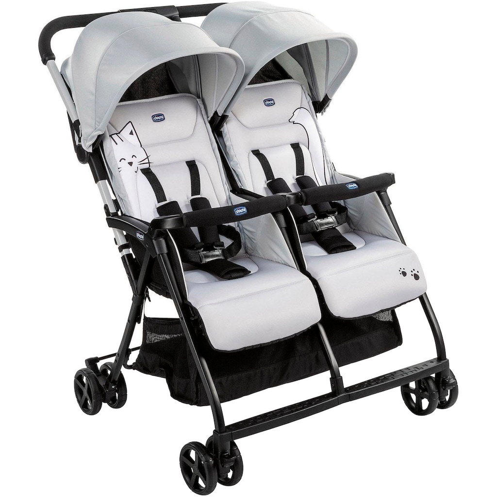 Chicco Zwillingsbuggy »OHlalà Twin, Silver Cat«, 15 kg, Zwillingskinderwagen