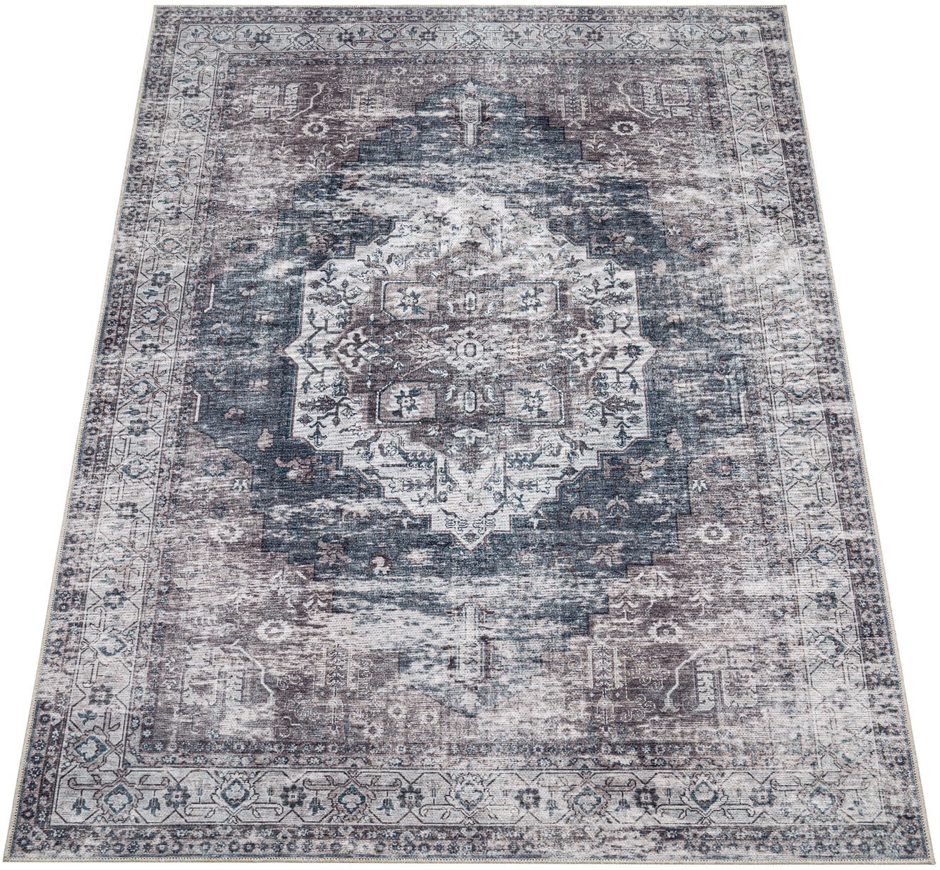 Paco Home Teppich »Lyon 335«, rechteckig, 4 mm Höhe, Kurzflor, Orient-Optik, Vintage Design, waschbar