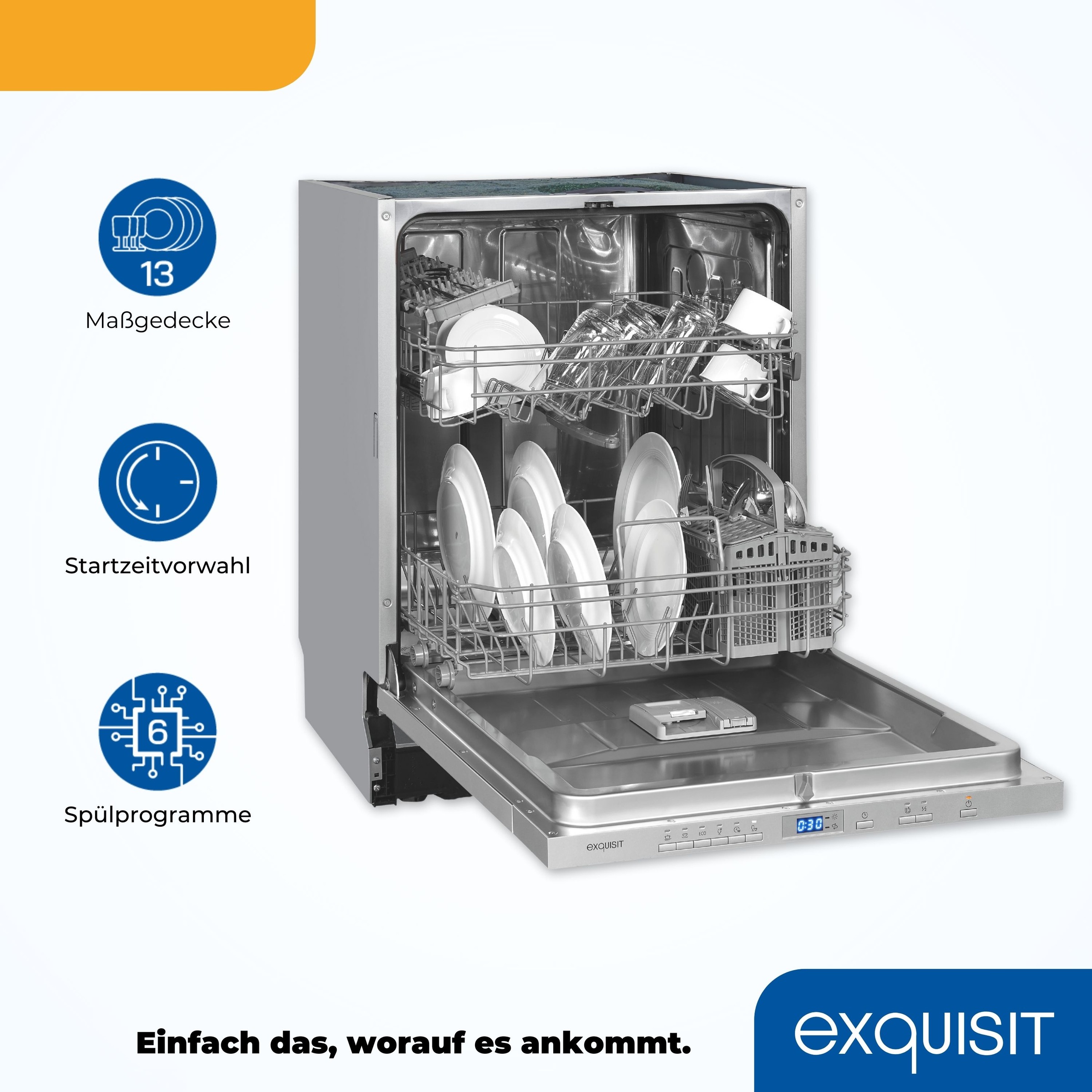 exquisit vollintegrierbarer Geschirrspüler »EGSP2113-E-030E silber«, 13 Maßgedecke