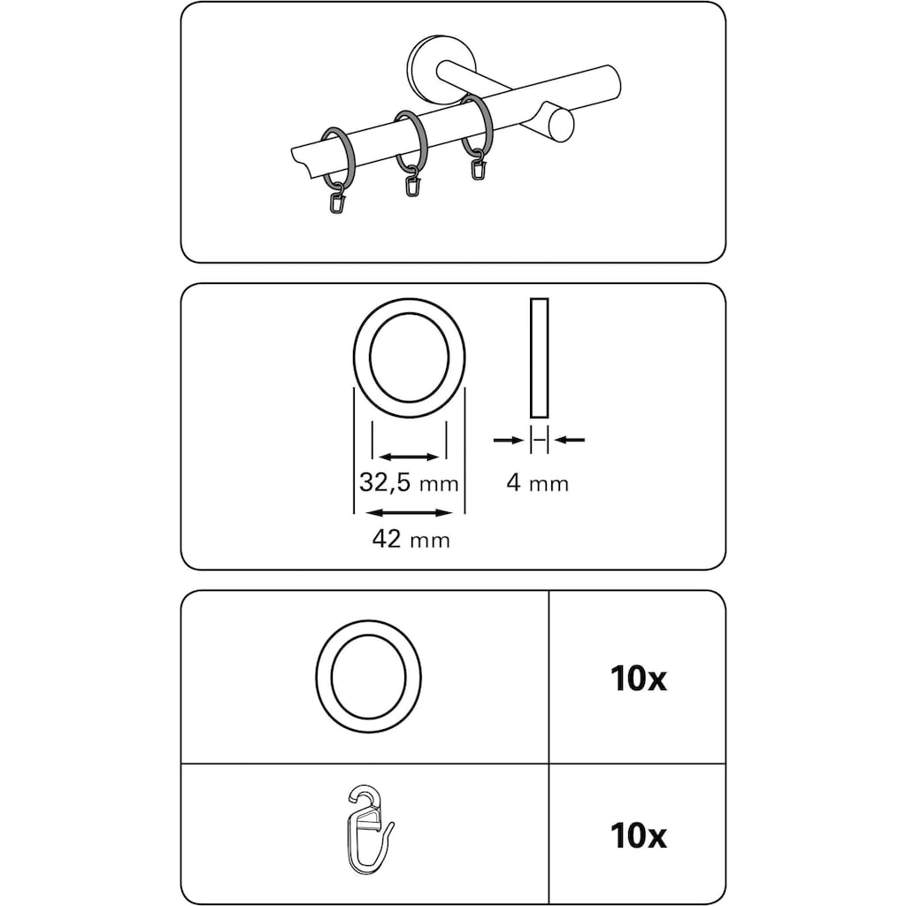 GARDINIA Gardinenring »Gardinenringe mit Gleiteinlage«, (10 St.)
