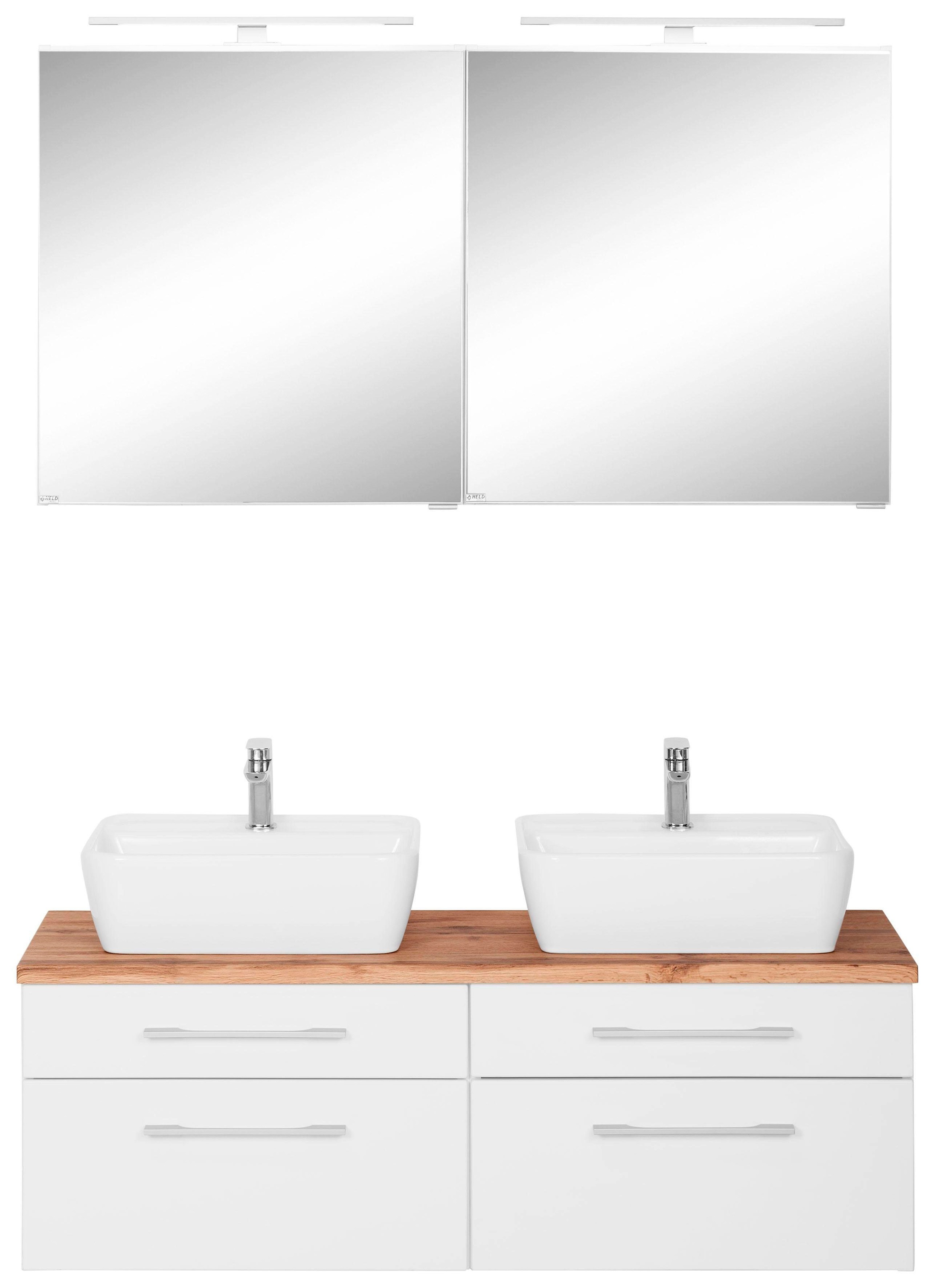 welltime Badmöbel-Set »Davos« 3 Stk. tlg. mit 2 LED-Spiegelschränken günstig online kaufen