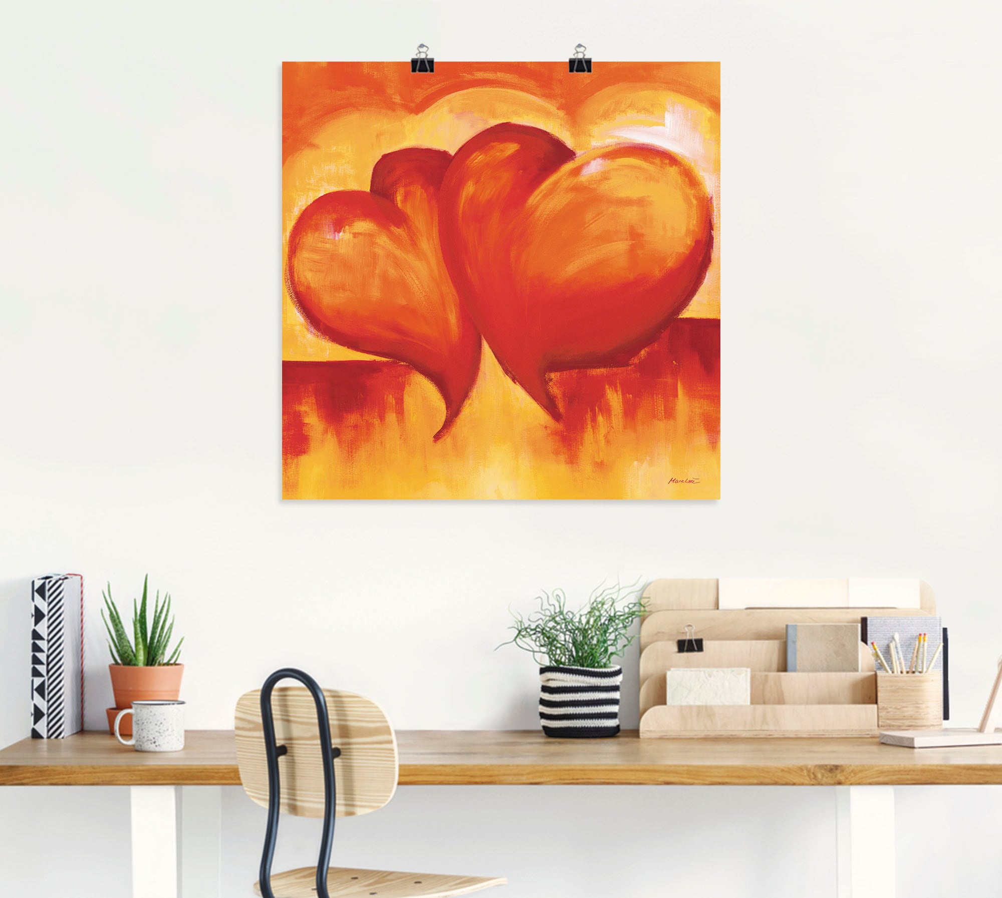 Artland Wandbild »Abstrakte Herzen - Orange«, Herzen, (1 St.), als Leinwandbild, Poster in verschied. Größen