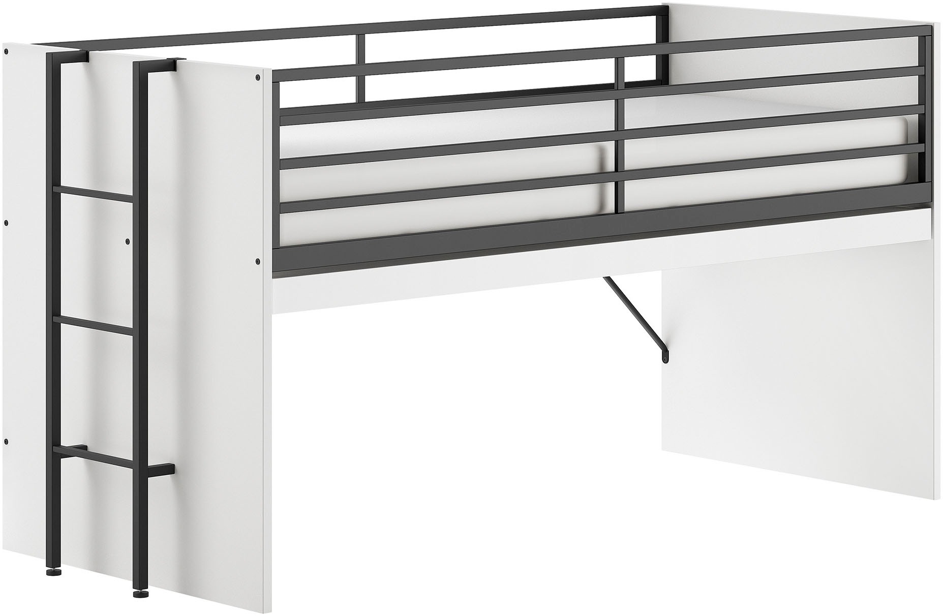 Vipack Hochbett »Sam, Schlafen Und Arbeiten In Einem, Wahlweise Eiche- Oder Weiß-Dekor« Liegefläche 90x200 Cm, Darunter Eine Große Ausziehbare