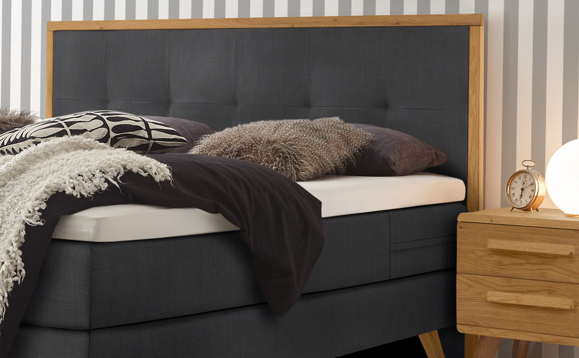 5. Bild von HASENA Boxspringbett Nordic, inkl. Topper, Kopfteilrahmen und Füsse aus massiver Eiche