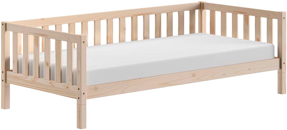 Vipack Kinderbett »Dallas, Massivholzbett, umbaubar vom Boden- zum Daybett« inkl. Rolllattenrost und Sprossenumrandung, 90 oder 140x200 cm breit,  stabil und standfest gebaut, wahlweise Kiefer massiv natur oder weiß