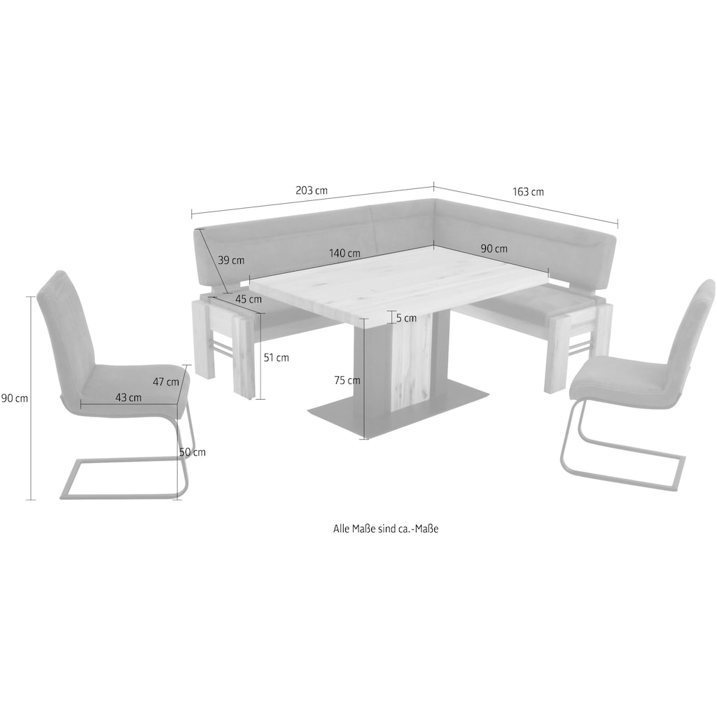 K+W Komfort & Wohnen Eckbankgruppe »Floyd«, (Set, 5 tlg.), Stauraum-Eckbank, wahlweise rechts oder links langer Schenkel 203cm