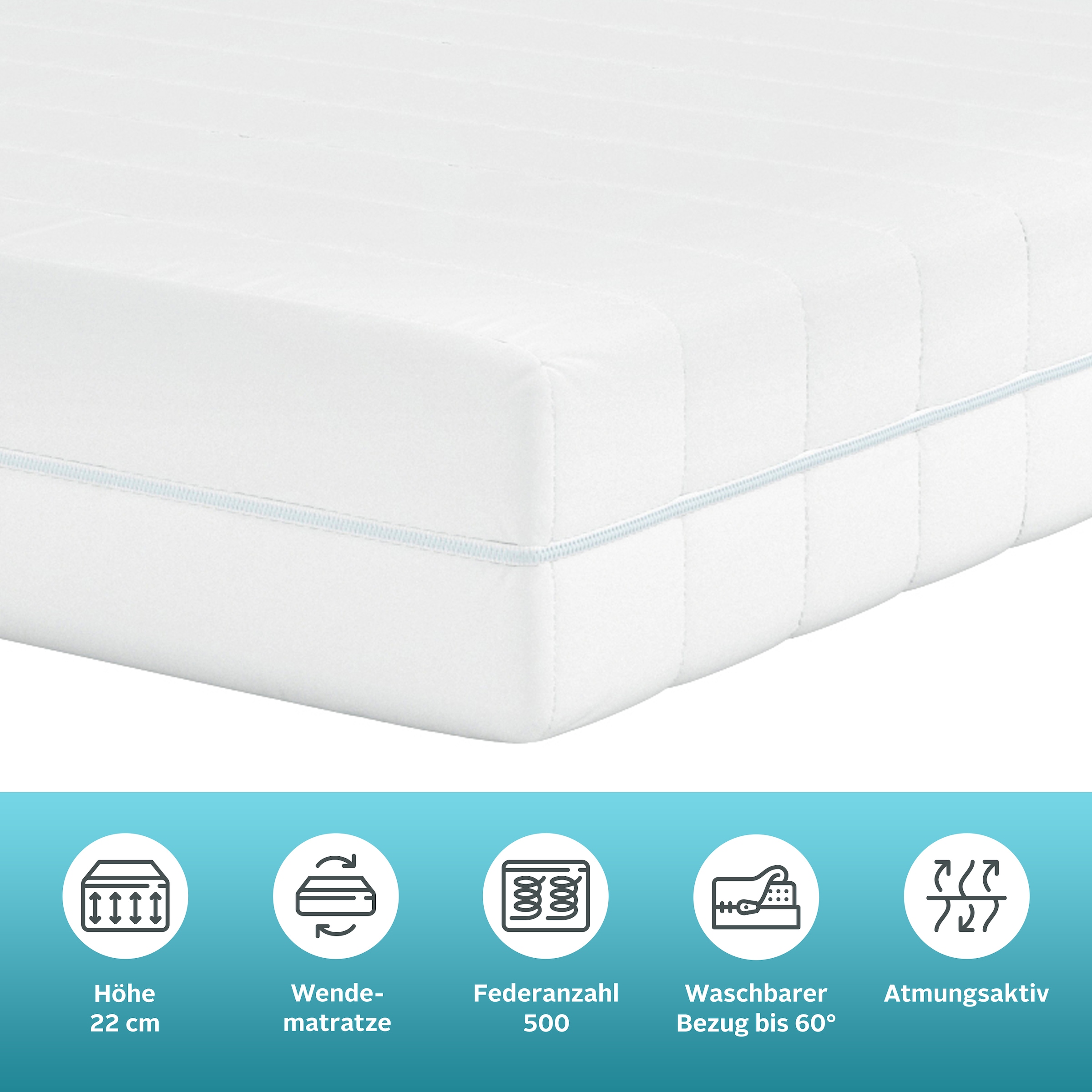 OTTO home Taschenfederkernmatratze »NEUHEIT: Tinden 22, 7 Zonen Matratze 90x200 cm, 140x200 cm & mehr« 22 cm hoch Raumgewicht: 28 kg/m³ 500 Federn 1 Stk. tlg. Wendematratze H2/H3/H4, ergonomisch, 500 Federn (bei 100x200 cm)