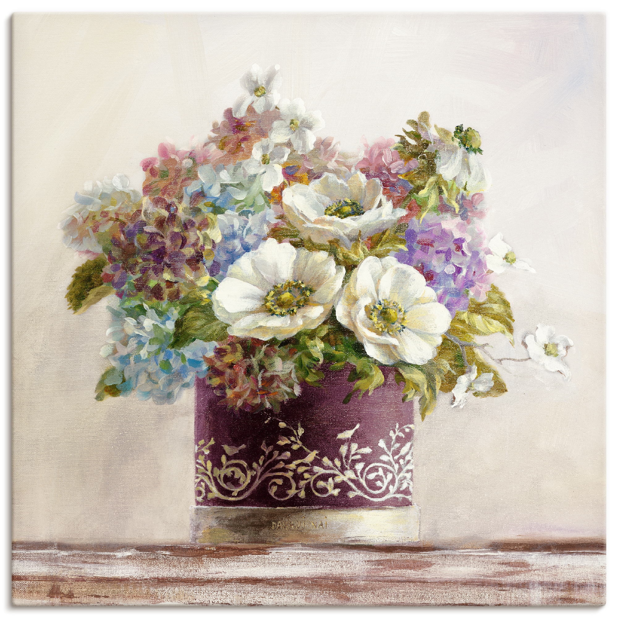 Artland Wandbild »Anemonen in Auberginer Hutschachtel« 1 Stk. tlg. als Lein günstig online kaufen